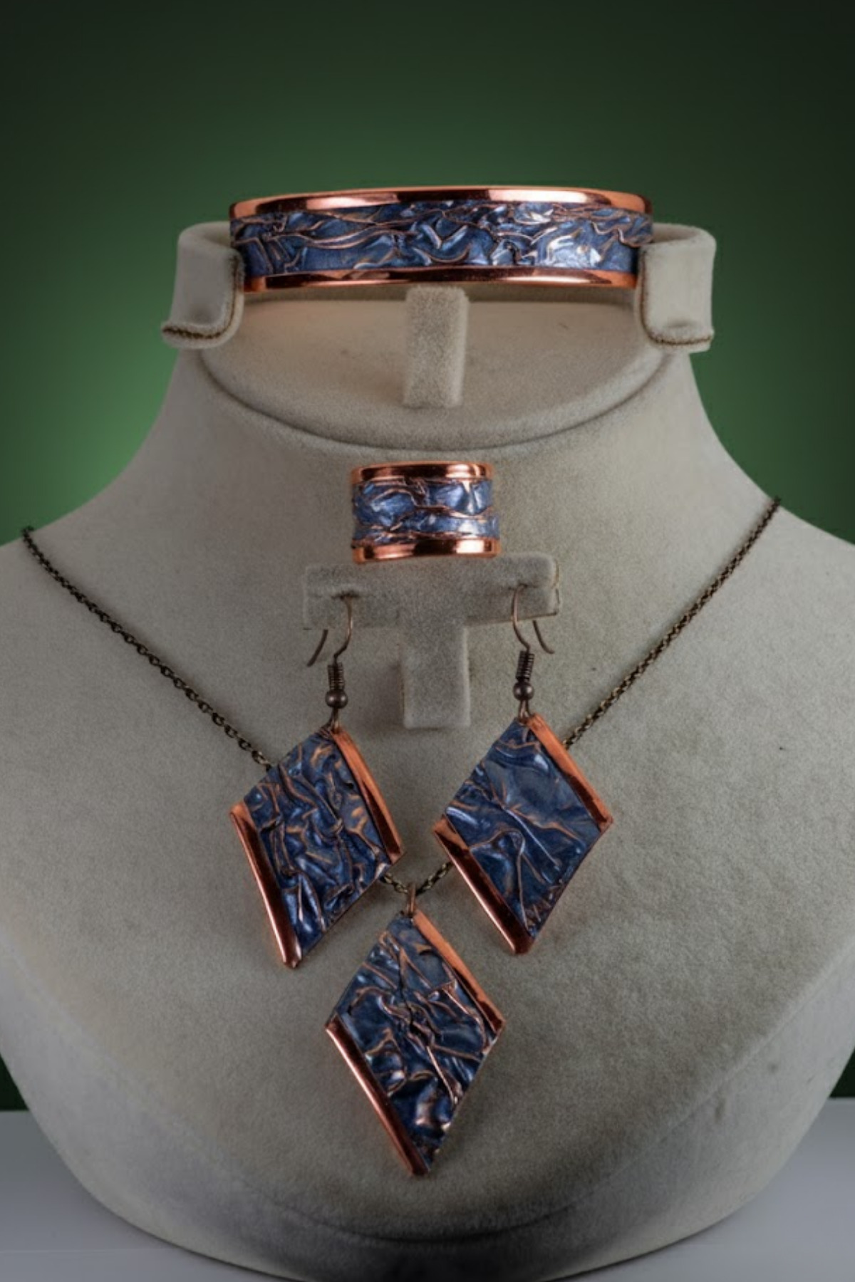 OSMANLI GÜMÜŞ Kadın Bakır Set - Aqua Lavanta Rüyası Model Bakır Kadın Kolye Bileklik Yüzük Küpe Set