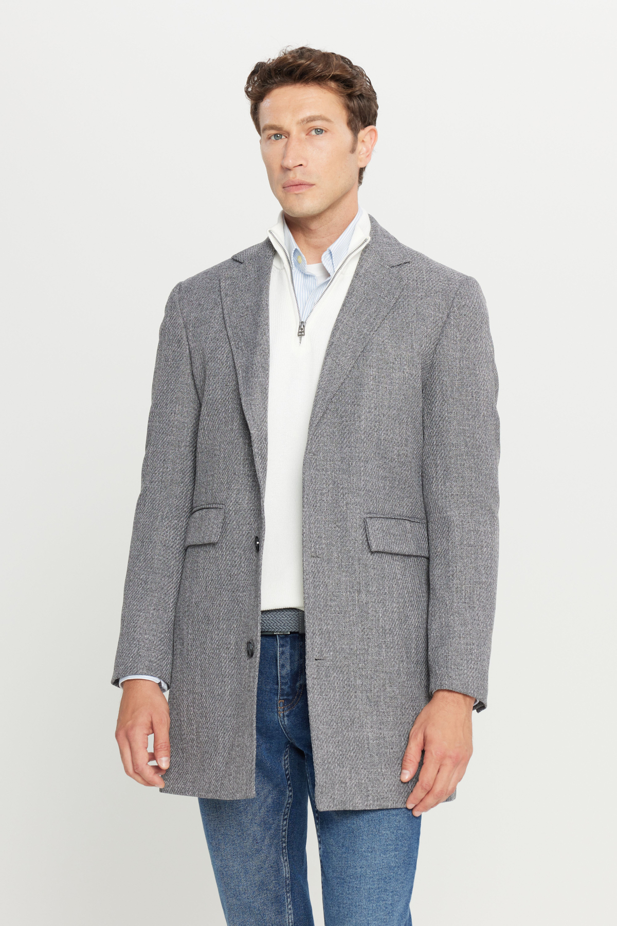 Altınyıldız Classics  Standart Fit Normal Kesim Mono Yaka Desenli Kapak Cepli Palto - Görsel 5