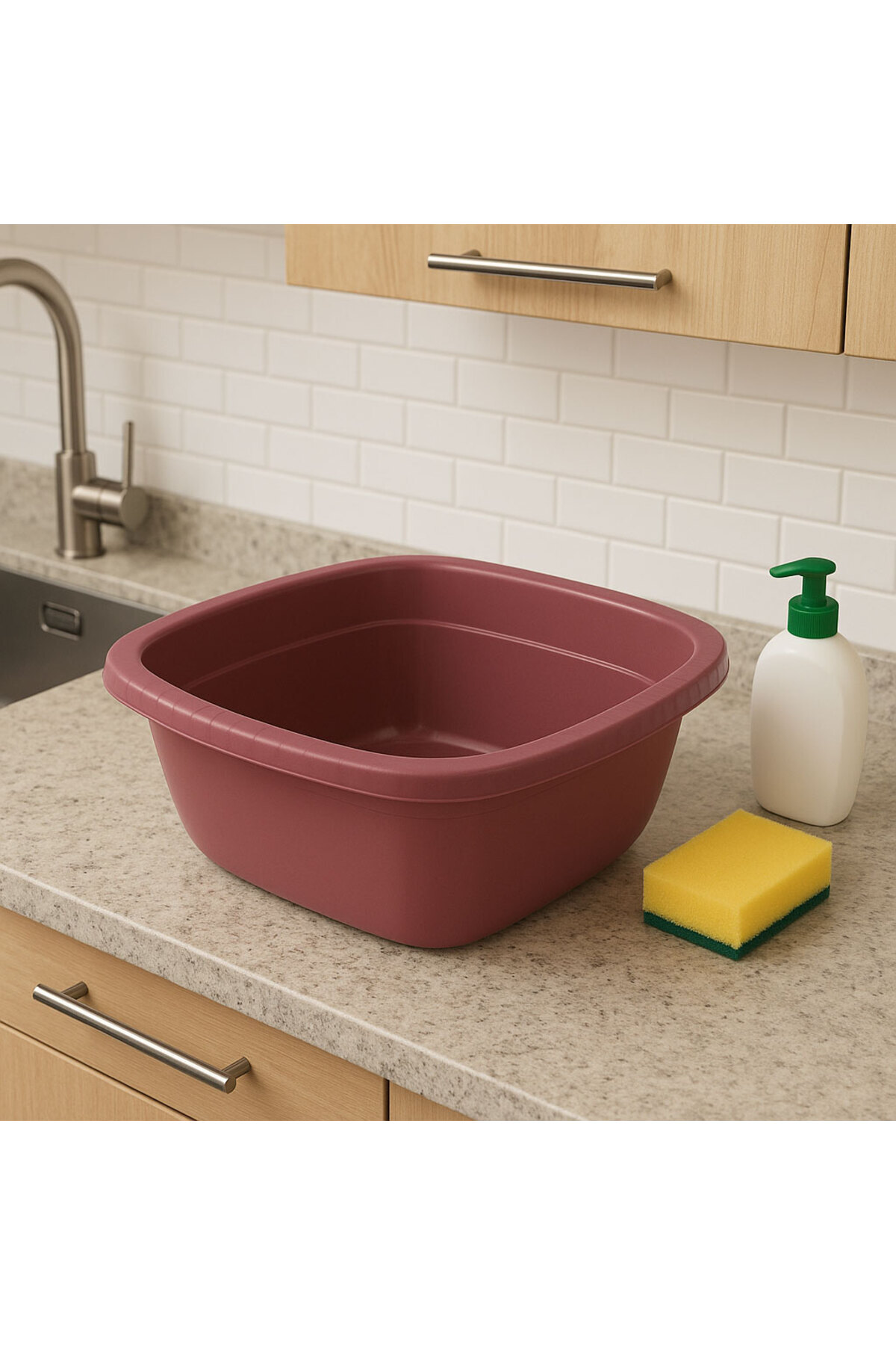 SİHİRLİ AYAKLAR Gül Kurusu Renkli Plastik Badya Kare Çok Amaçlı Leğen Bulaşık Leğeni 3,3 lt