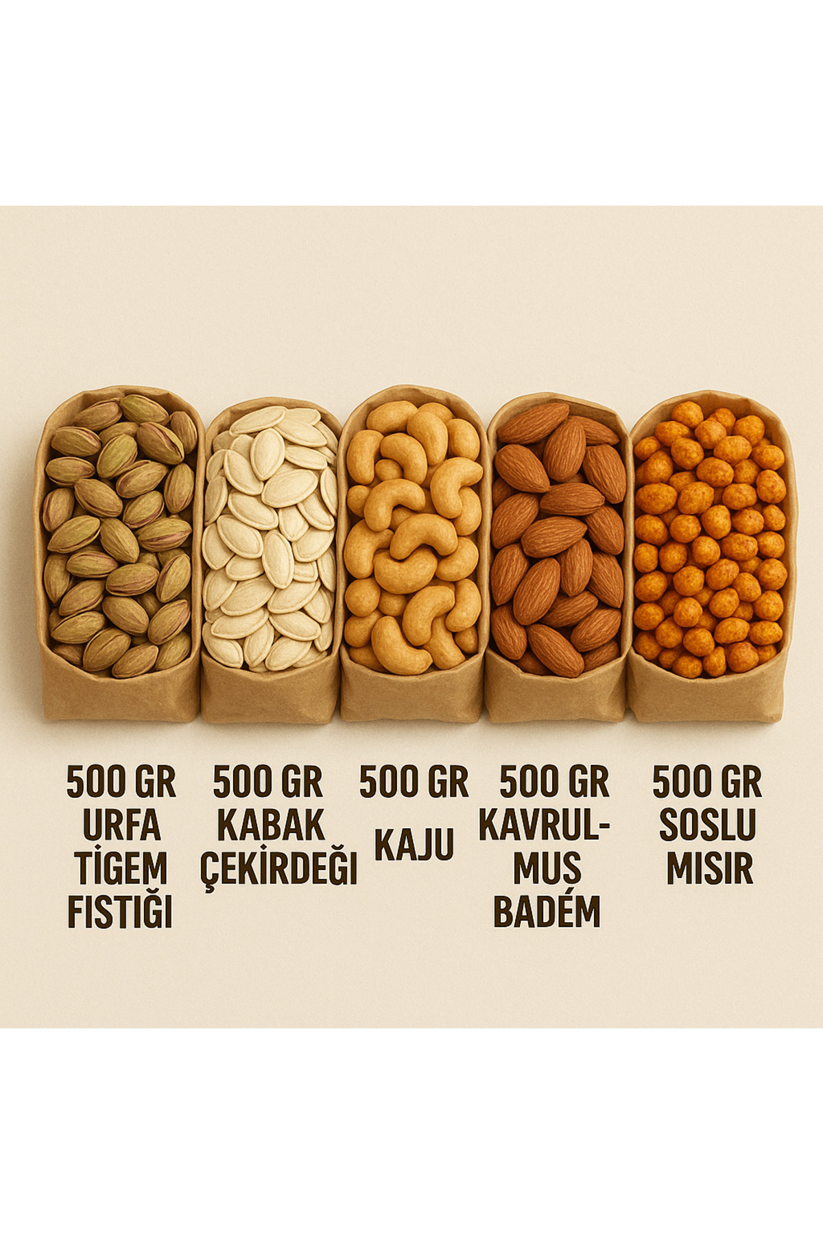 GÖBEKLİTEPE Yöresel Kuruyemiş Seti | Urfa Fıstığı, Kabak Çekirdeği, Kaju, Badem, Soslu Mısır