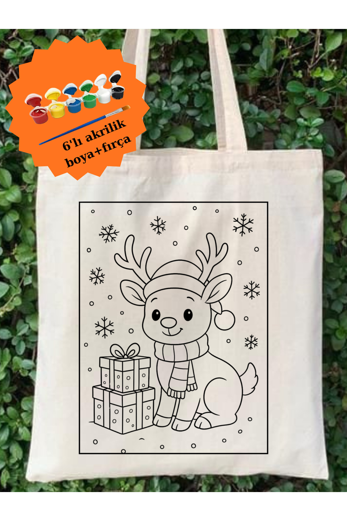 Cemira Boyama Seti Geyikli Yeniyıl Bez Çanta Boyanabilir Anaokulu Çocuk Etkinlik Boyama