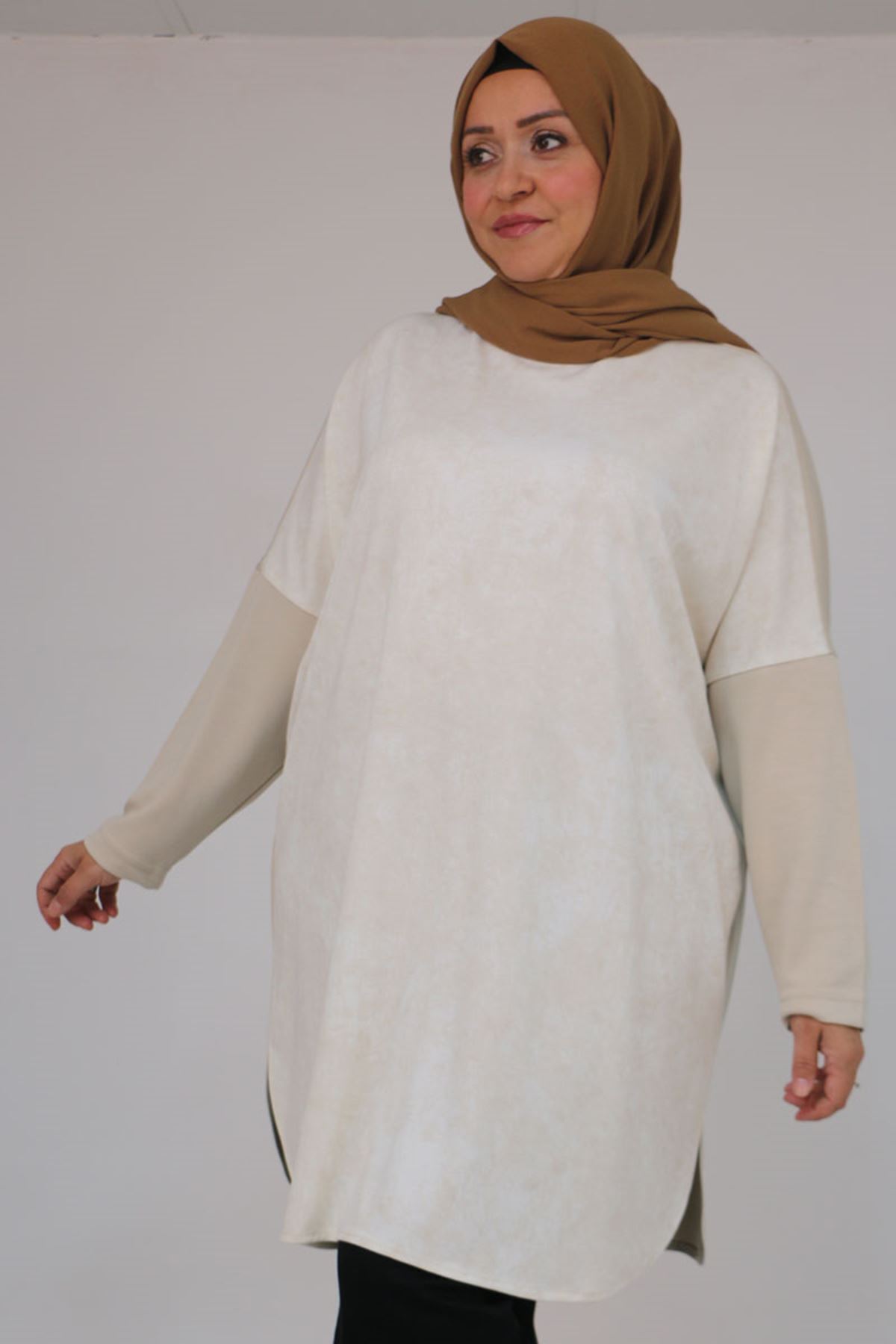 Eslina 58164 Büyük Beden Basic Modal Tunik - Bej