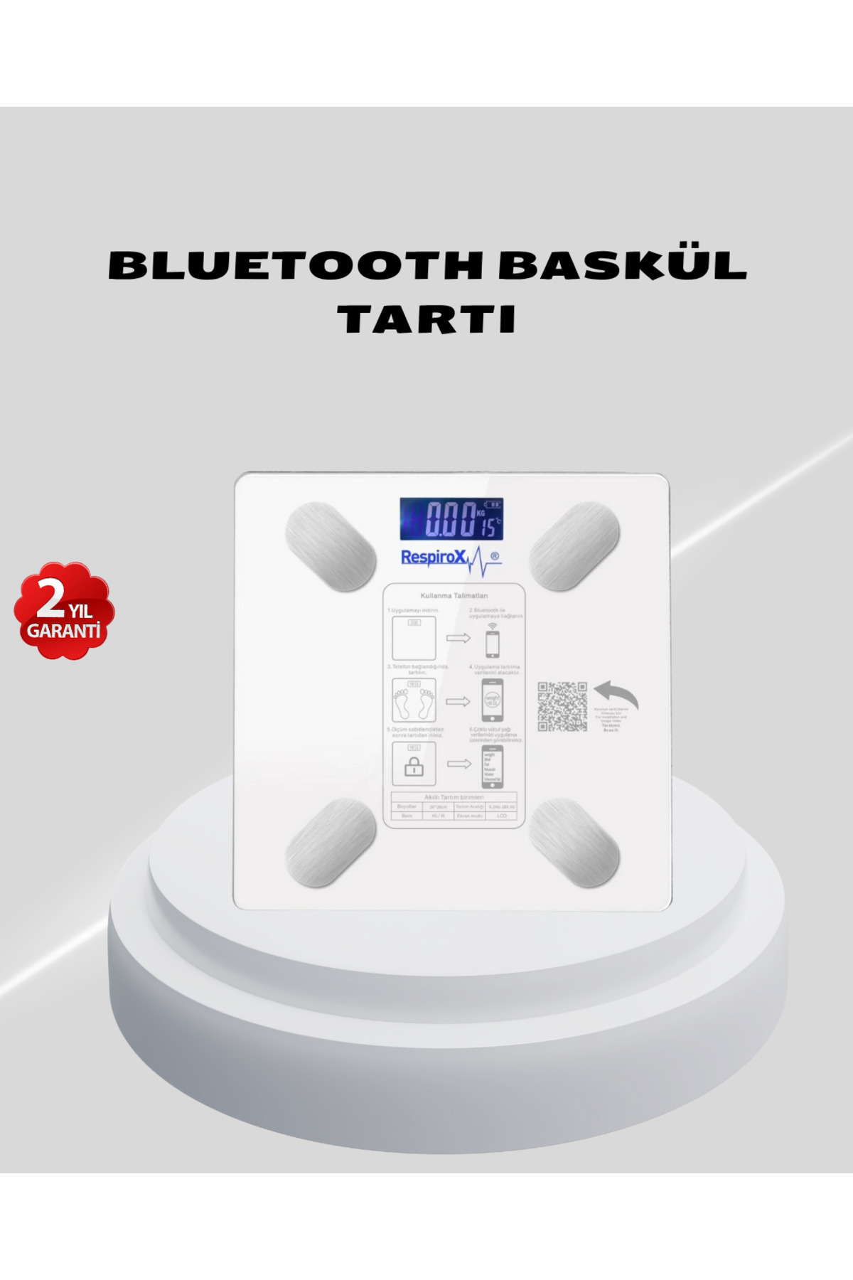 makay Akıllı Bluetooth Tartı – 8 Farklı Ölçüm Verisi, Otomatik Kişi Tanıma