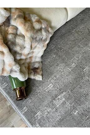 Serteks Gri Saten Bambu Modern Salon Halısı Kesme Yolluk Halı Yumuşak Doku Ka...