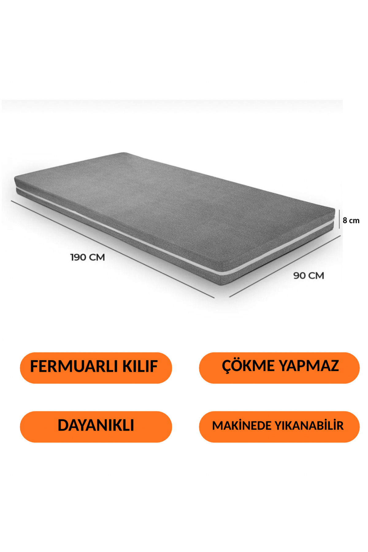 nesia Full Ortopedik Sünger Yatak, Yer Yatağı, Kamp Yatağı,Tır Yatağı, Yavru Yatak, 90x190 | 8 Cm