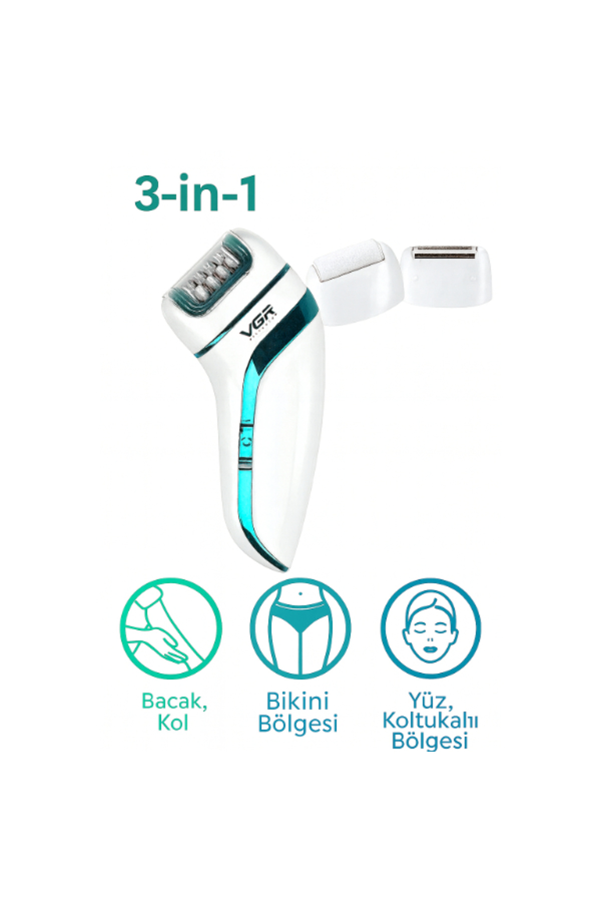 KTT Profesyonel 3 Başlıklı Epilasyon Aleti Şık Tasarımlı Fonksiyonel Ürün