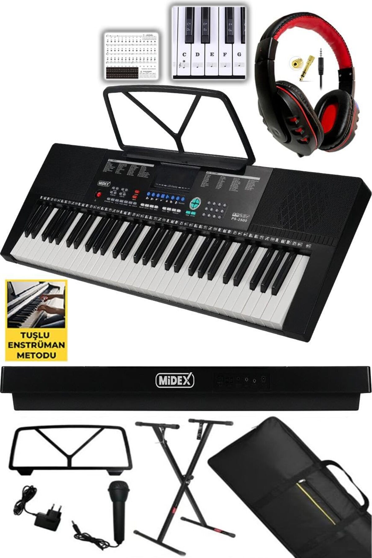 Hepta Collection PS-2500KS LED Ekran 61 Tuşlu Org Klavye (Stand Çanta Kulaklık Adaptör Notalık)