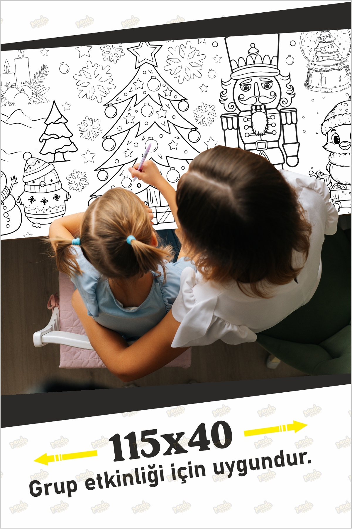 فعالیت نقاشی کریسمس با کاغذ رنگآمیزی غولپیکر شامل آدمبرفی، درخت کاج و تزئینات