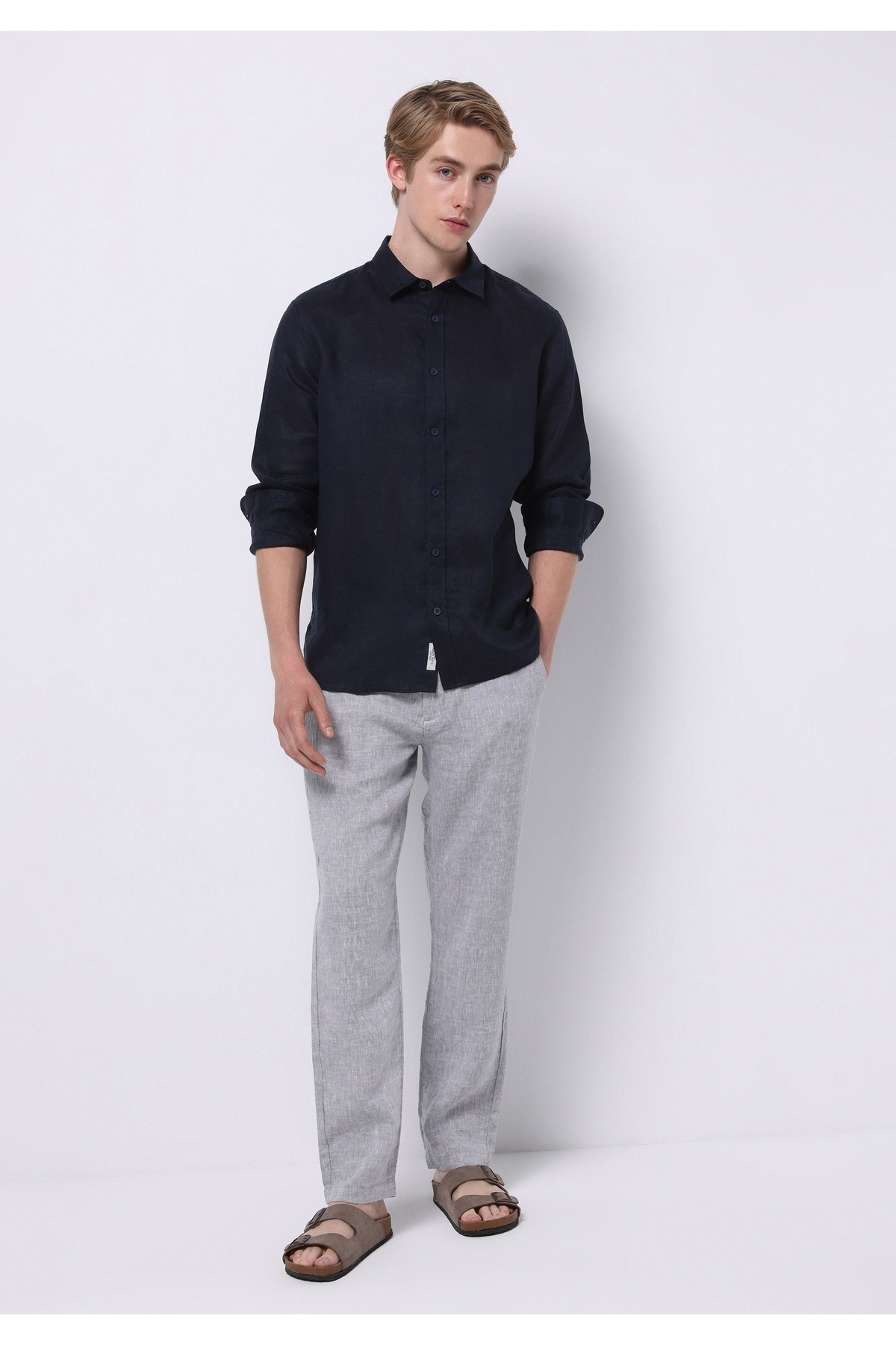 کالینز شلوار مردانه ساق بلند خاکستری سایز معمولی، کمر متوسط