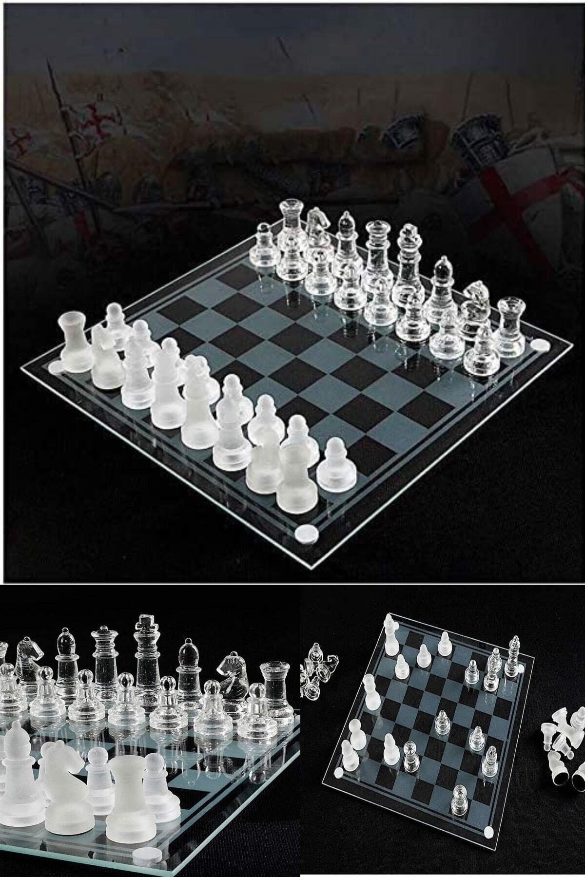 Yu Su Tools 25x25 Tamamı Camdan Oluşan Satranç Zevkini Arttıracak Dekor Olarak Kullanılabilir Cam Satranç Takımı