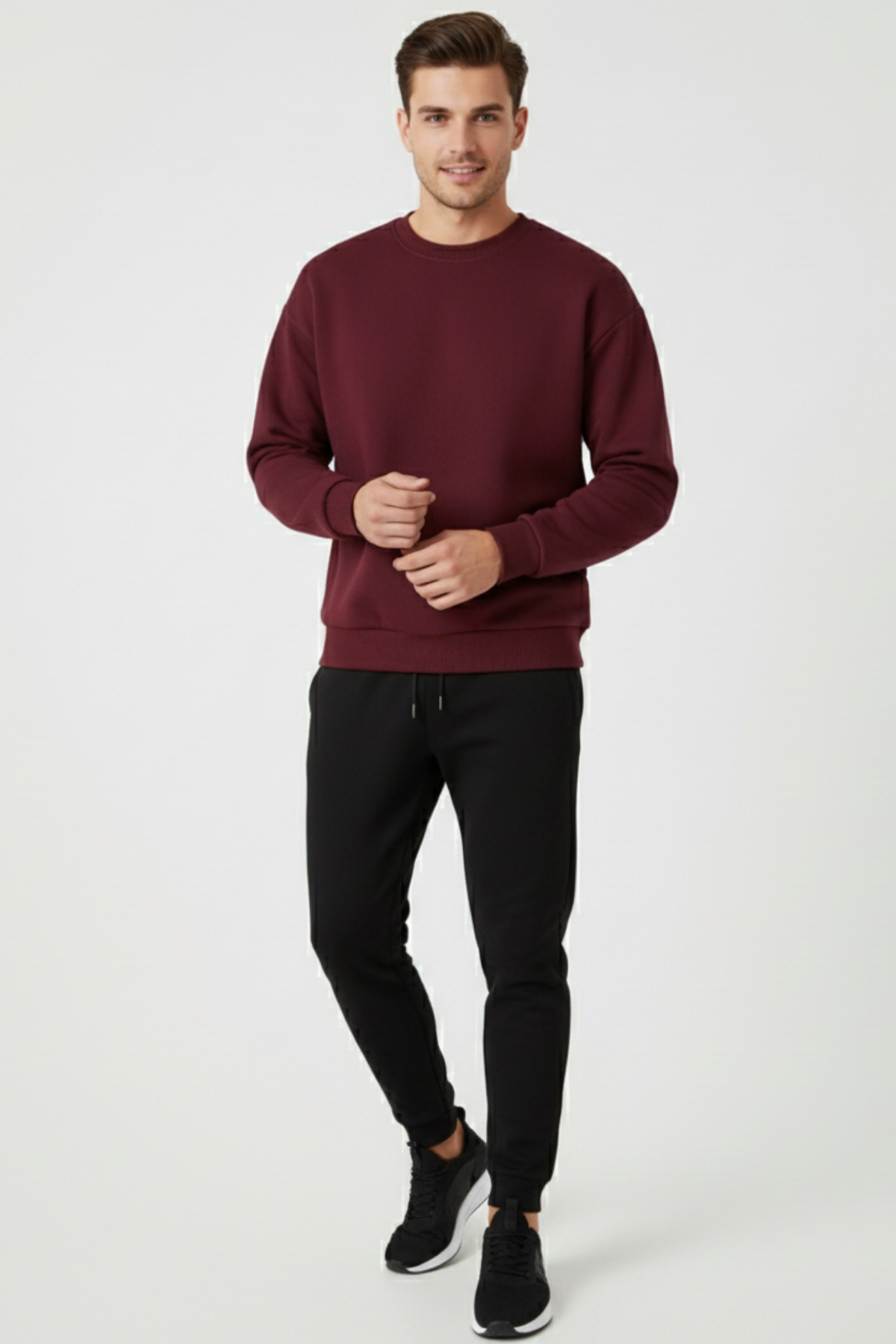 KOZİA OUTDOORS Baskısız Basic Oversize Bisiklet Yaka Şardonlu Unisex Rahat Kalıp Sweatshirt görsel 2