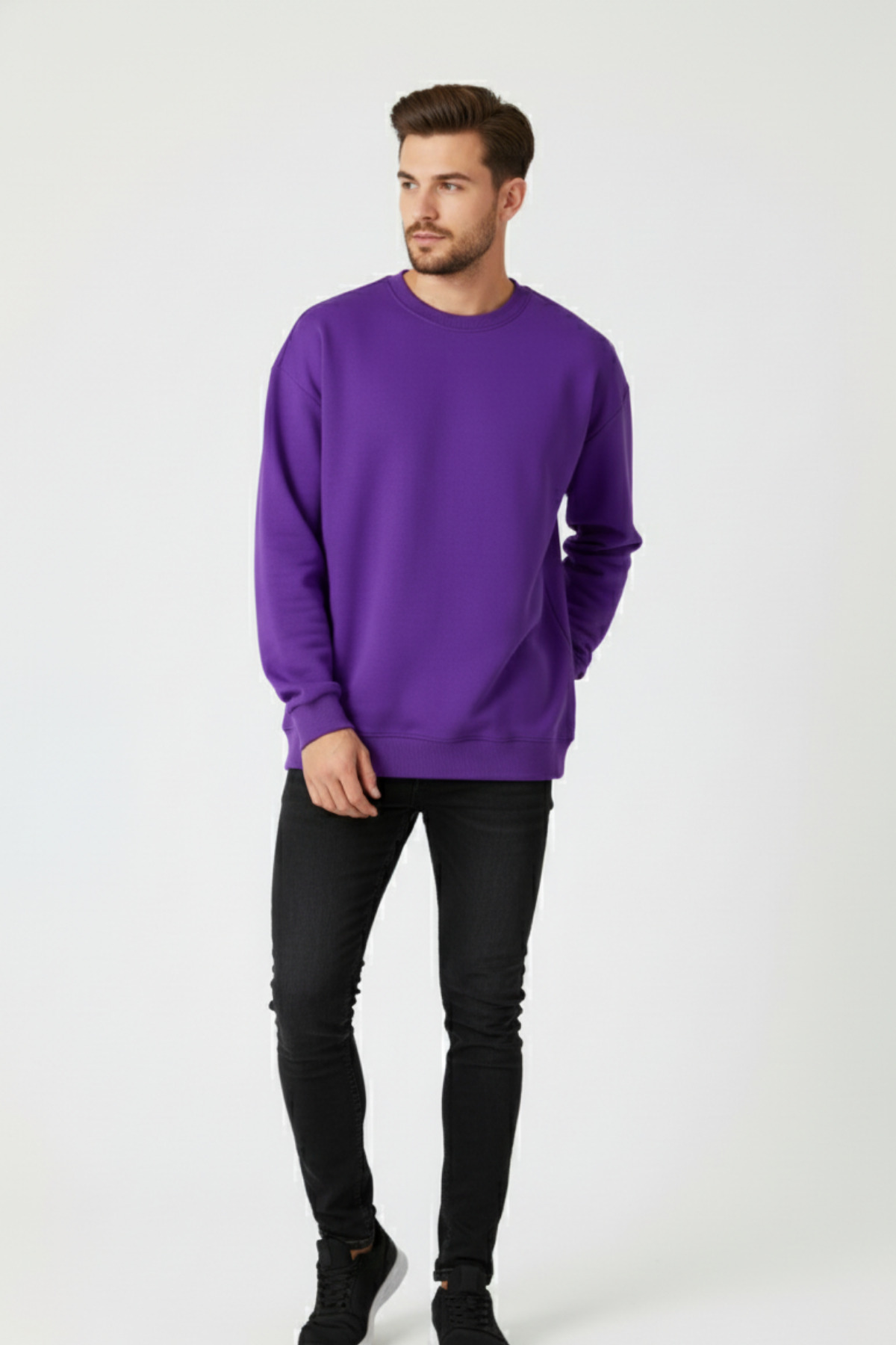 KOZİA OUTDOORS Baskısız Basic Oversize Bisiklet Yaka Şardonlu Unisex Rahat Kalıp Sweatshirt görsel 2