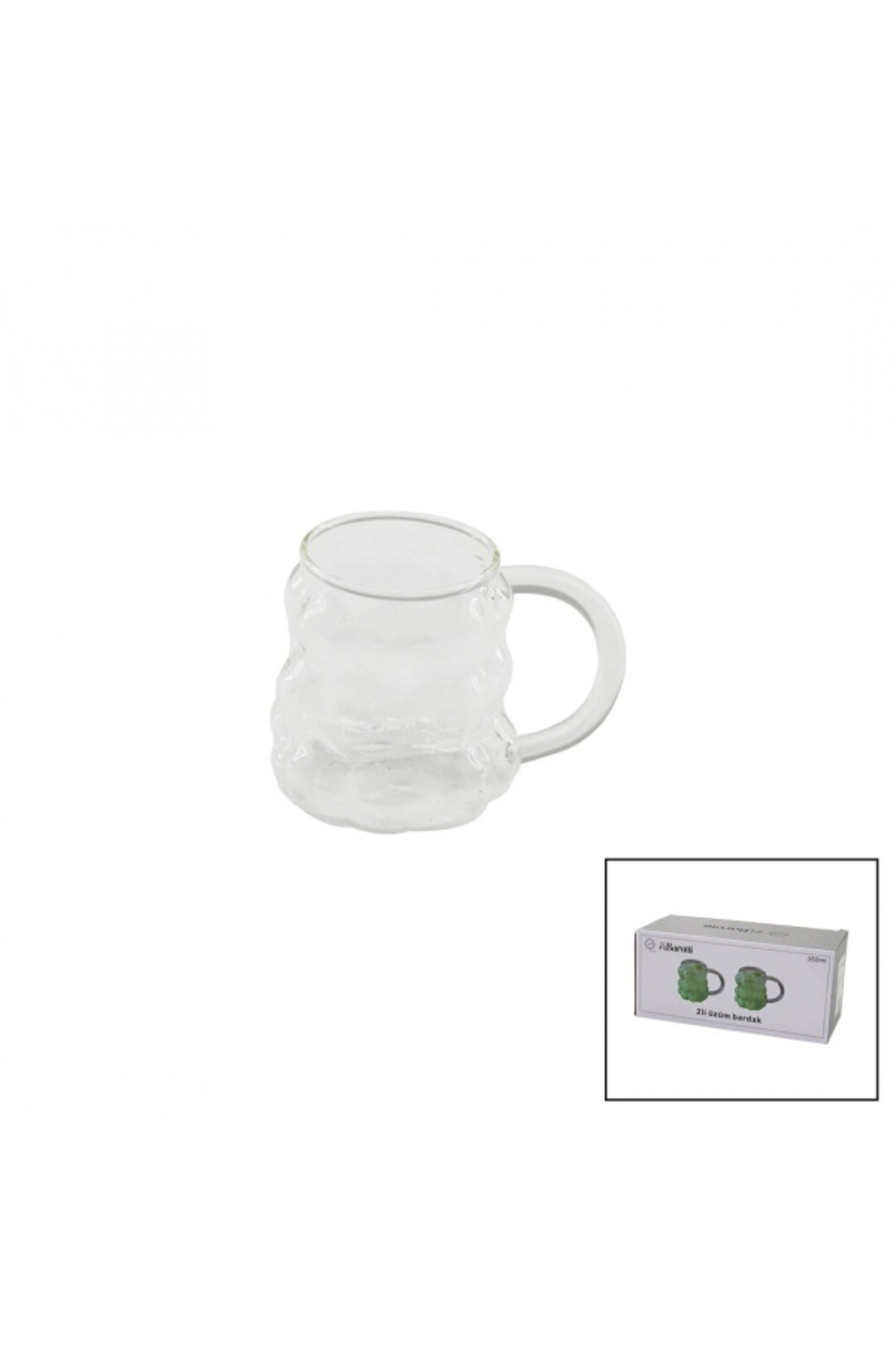 SELFBUYSELL 2PCS ÜZÜM - KABARCIKLI KULPLU CAM BARDAK TERMİSİL - ISIYA DAYANIKLI BOROSİLİKAT350ML (5324)
