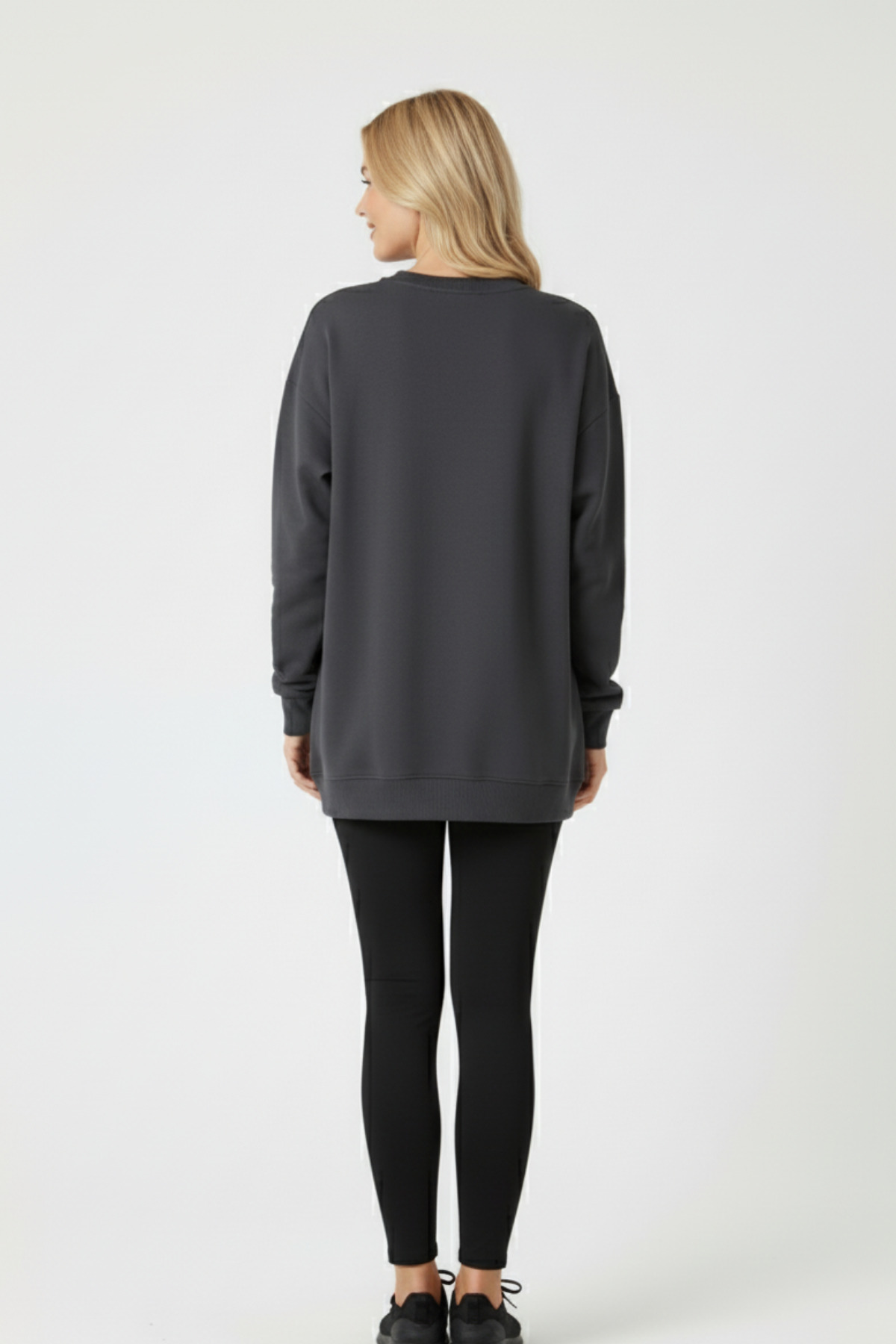 KOZİA OUTDOORS Baskısız Basic Oversize Bisiklet Yaka Şardonlu Unisex Rahat Kalıp Sweatshirt görsel 3
