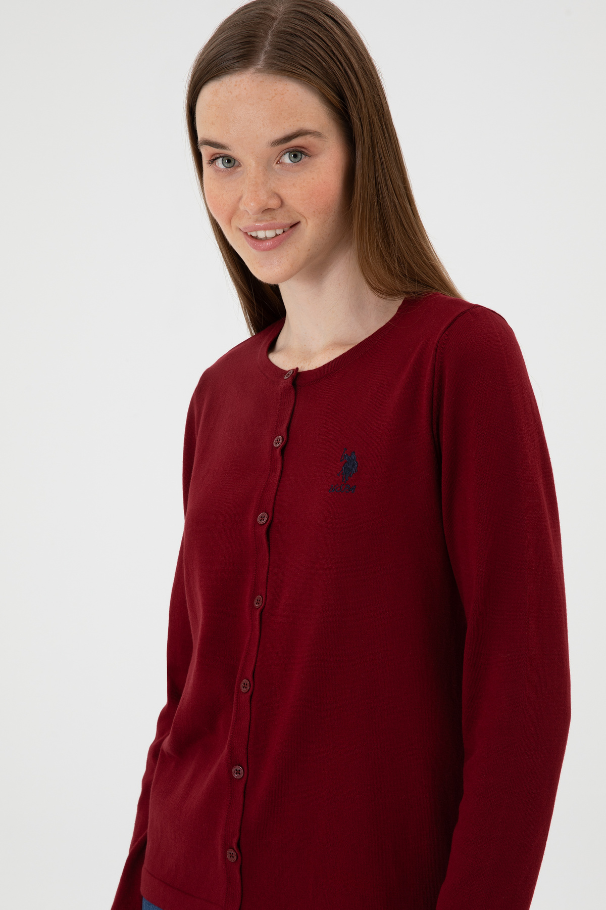 U.S. Polo Assn.  Kadın Bordo Basic Triko Hırka 50313624-VR014 - Görsel 2