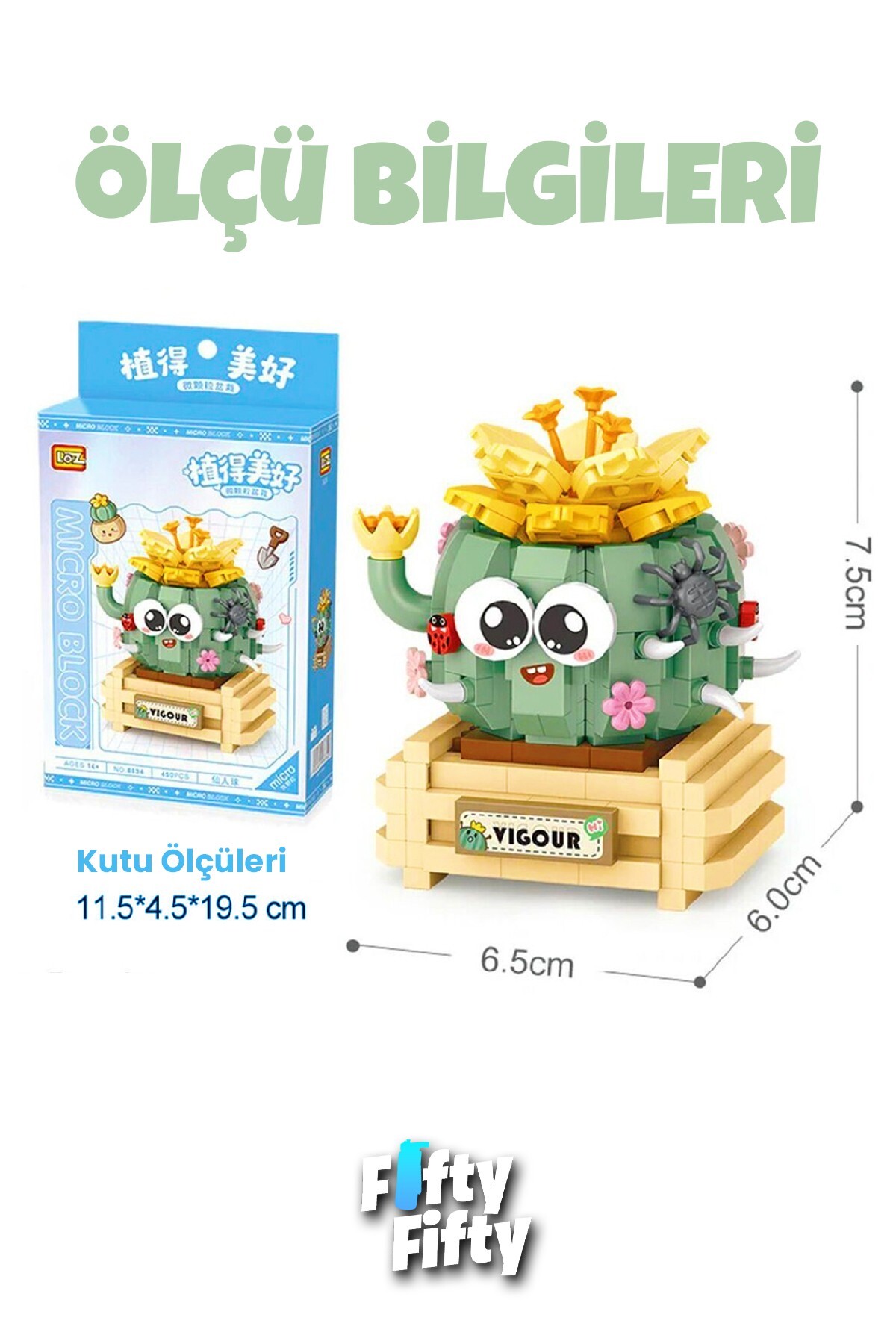 مجموعه میکرو بلاک لوز، فیگور کاکتوس، ست ساختنی ۴۵۰ تکه، اسباببازی، FFLZ-8834