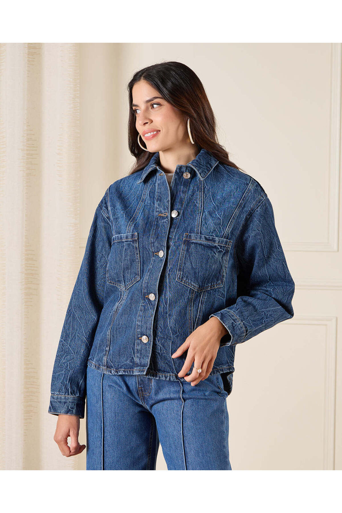 REDTAG Women Navy Denim Jacket With Pockets