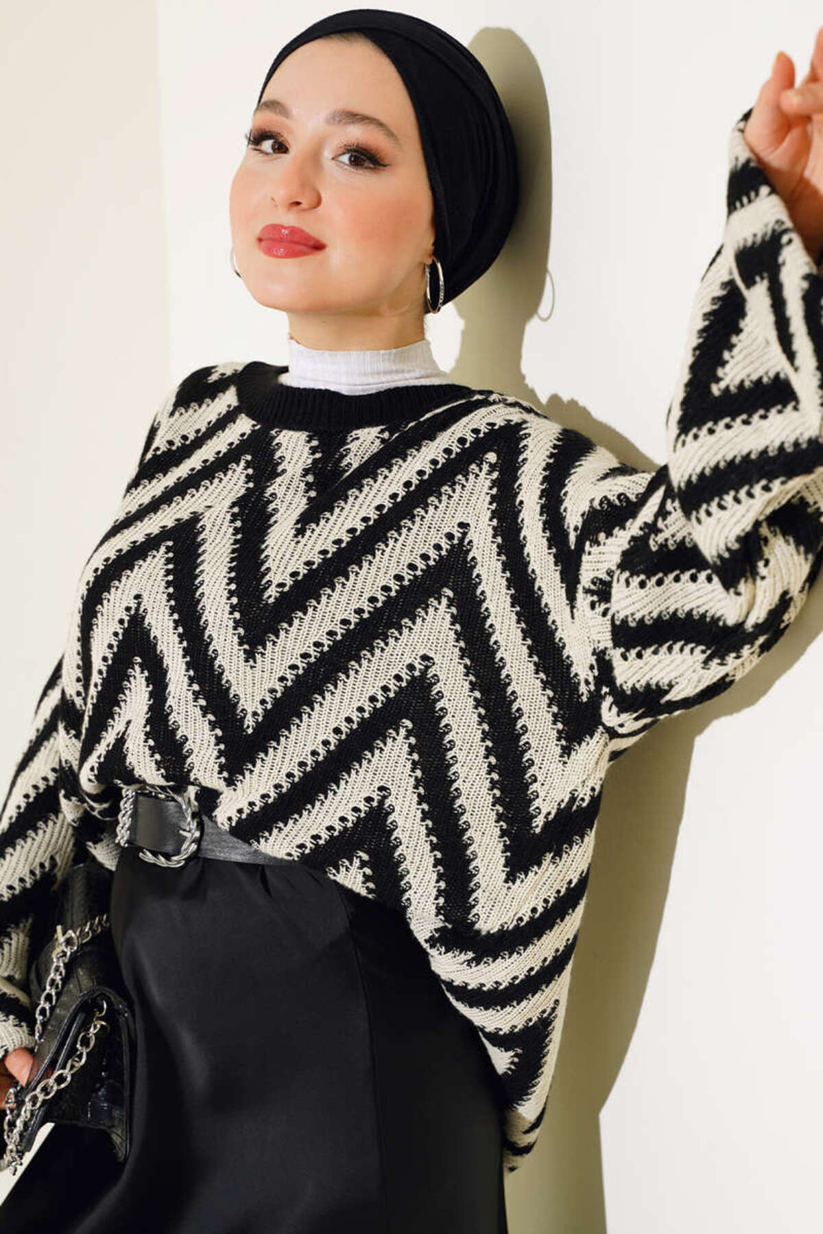 Blue Morpho Zikzak Desenli Triko Trend Etek Üstü Kazak