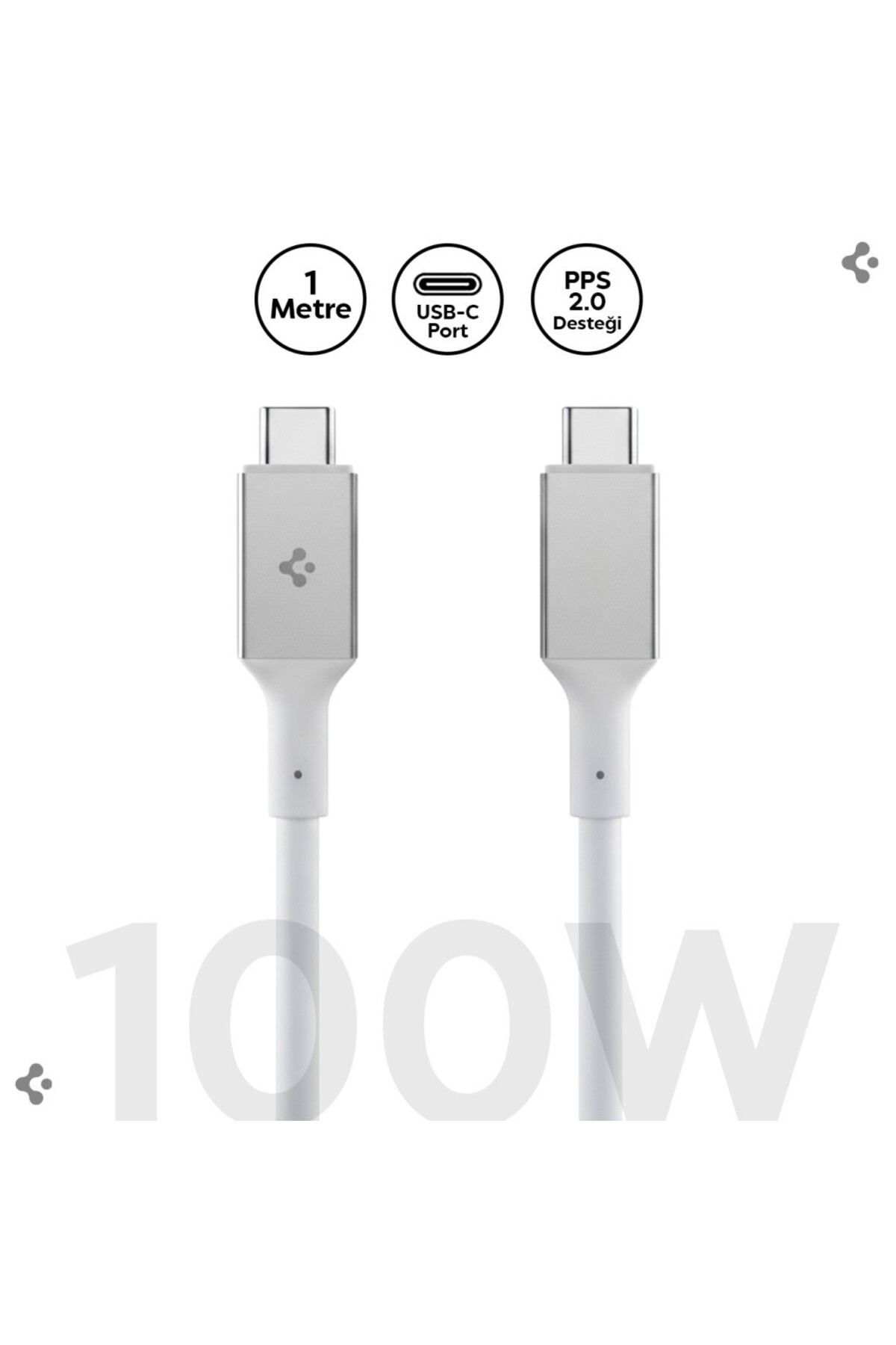 USB-C to USB-C 1 Meter Cable 100W Power/PPS 2.0 Super Fast Charging/5 Gbps Type-C White - ACA08774