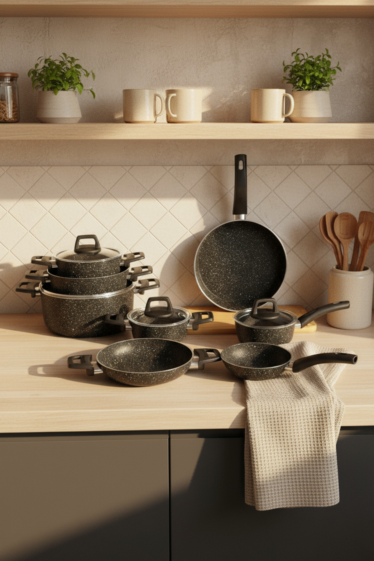 Bernardo Anita 13 Parça Tencere Seti Siyah