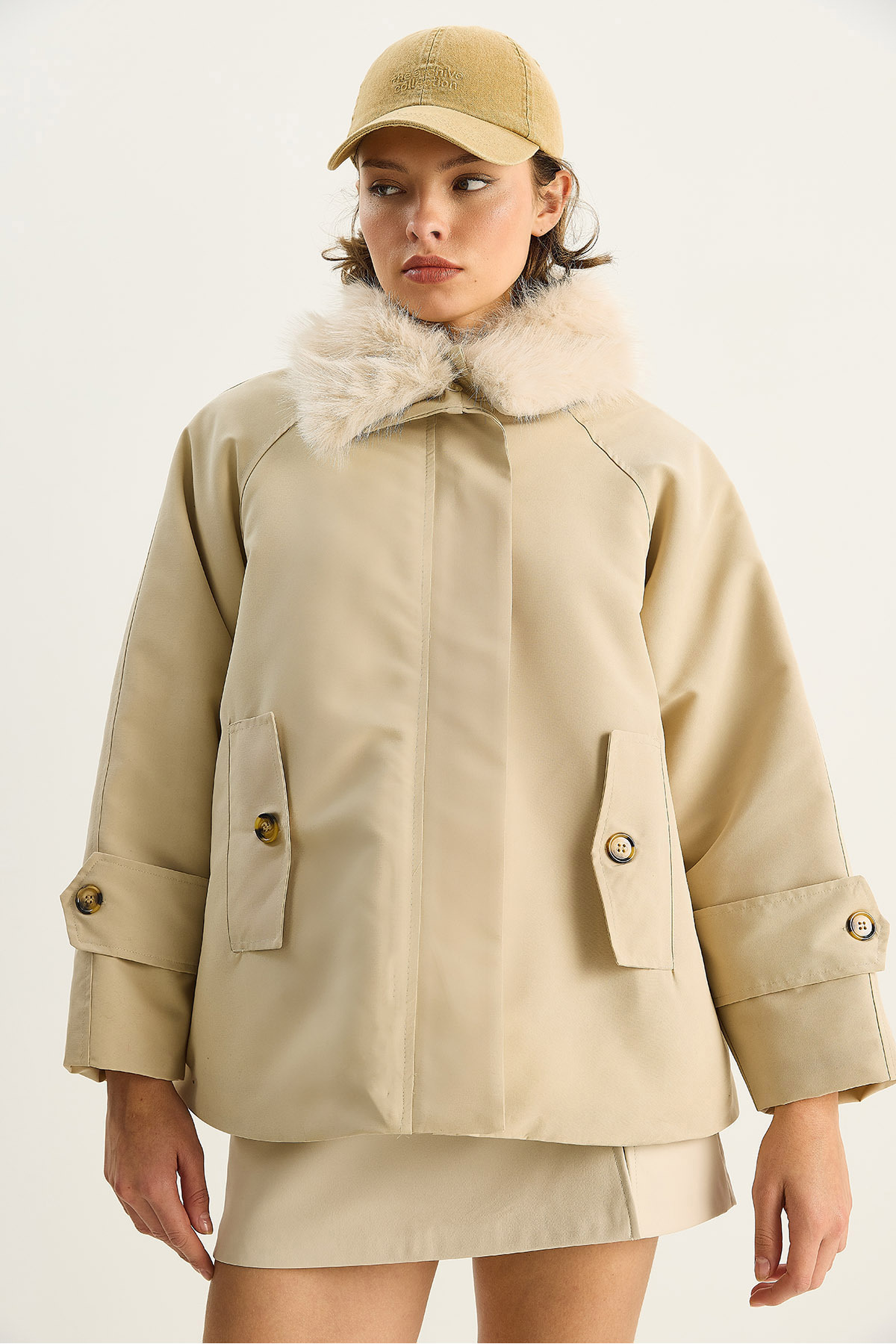 Bianco Lucci  Kadın Çıkarılabilir Kürk Yaka Su İtici Özellikli Şişme Kaban 60568 60283745 - Görsel 5