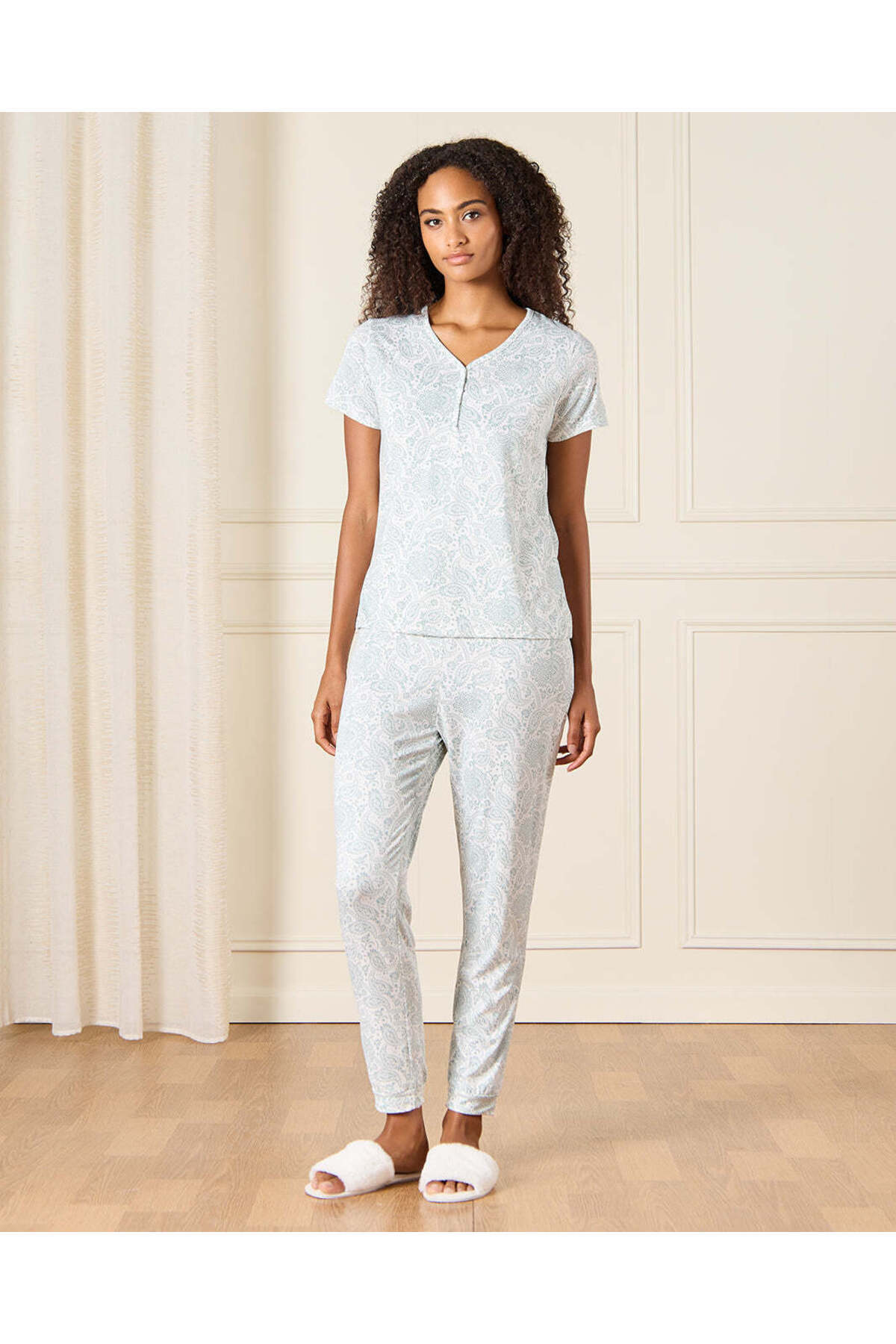 REDTAG Women Blue Printed Pyjama Set (2 Piece)