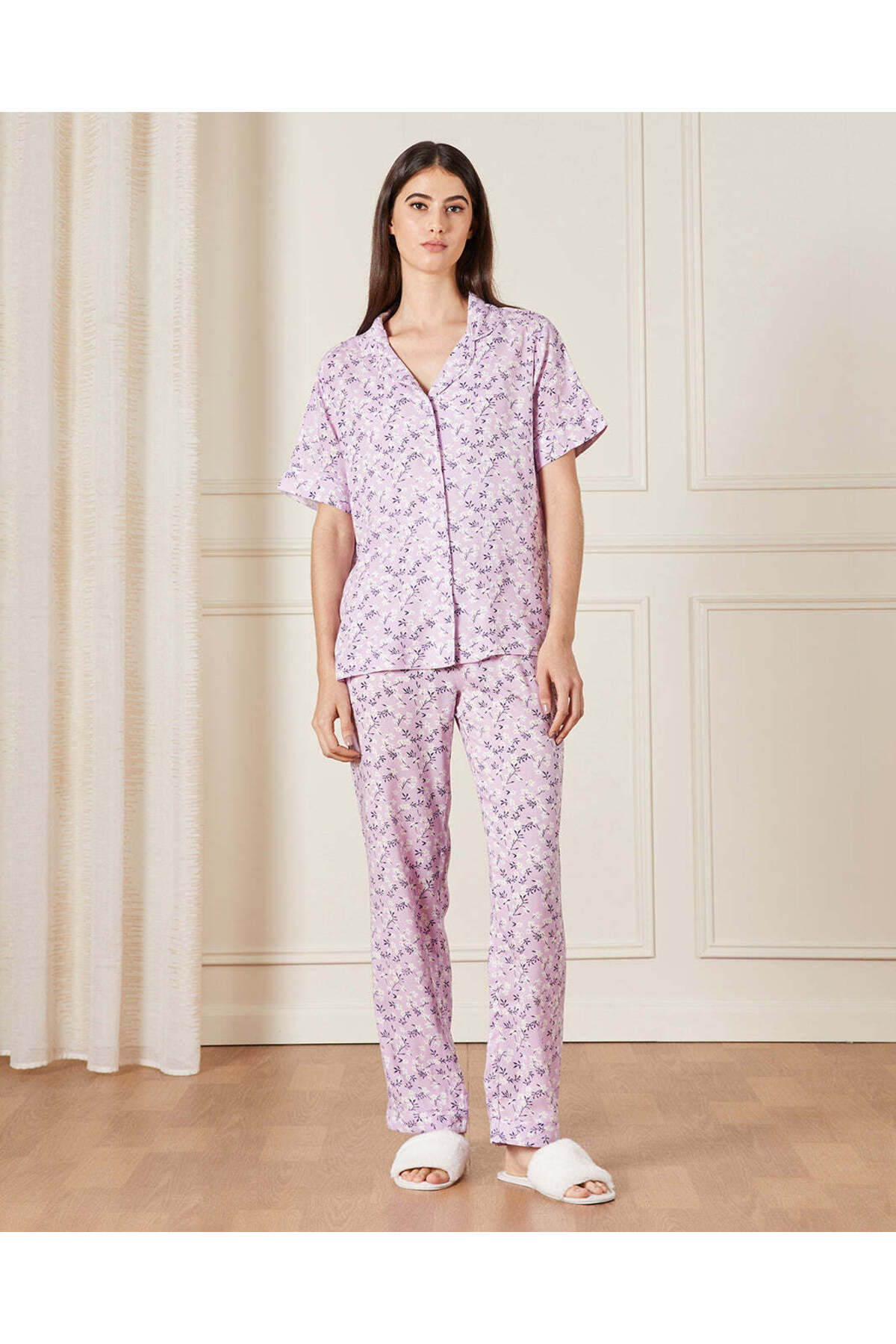 REDTAG Women Lilac Collared Pyjama Set (2 Piece)