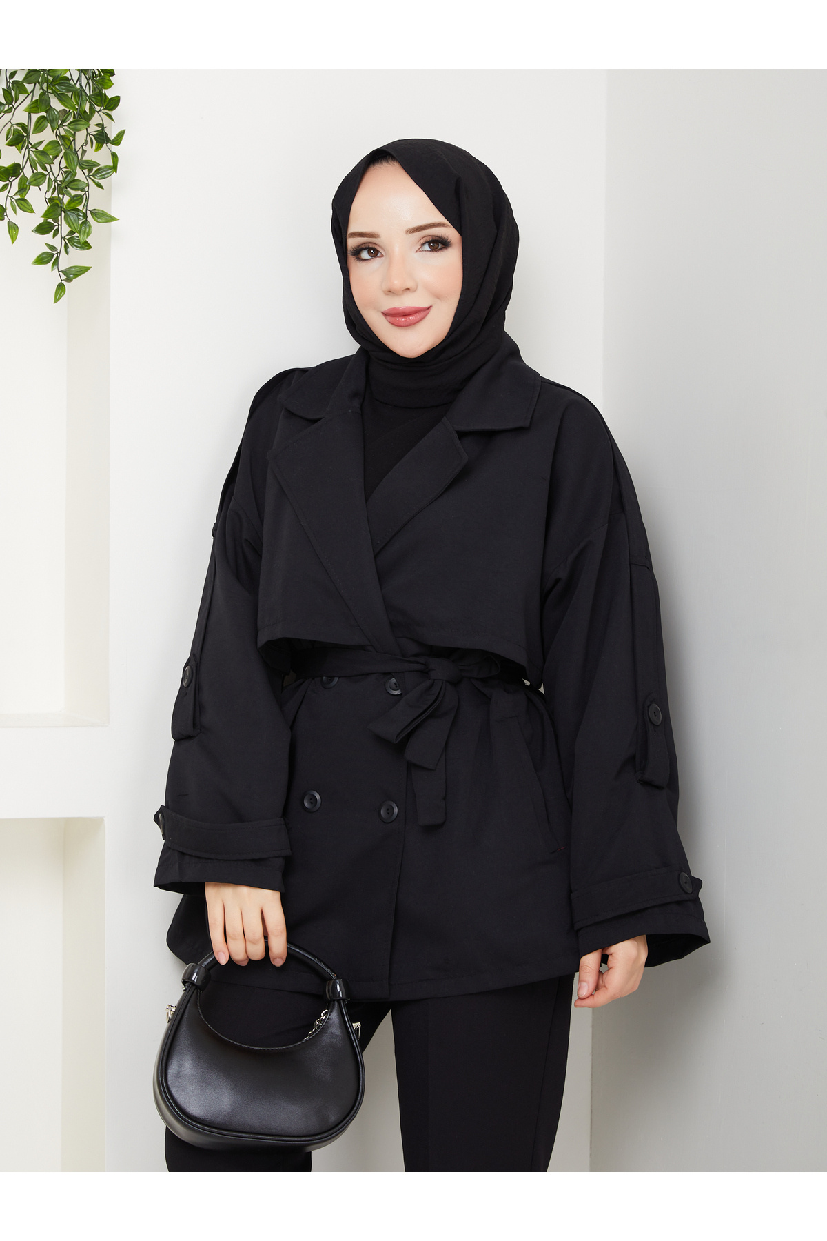 RACE FASHİON Düğme Detaylı Kemerli Oversize Trençkot RC853107 görsel 6