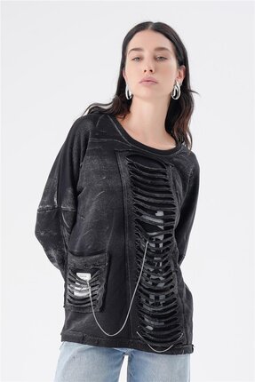 Punk Queen AKSESUARLI KESİKLİ SWEAT
