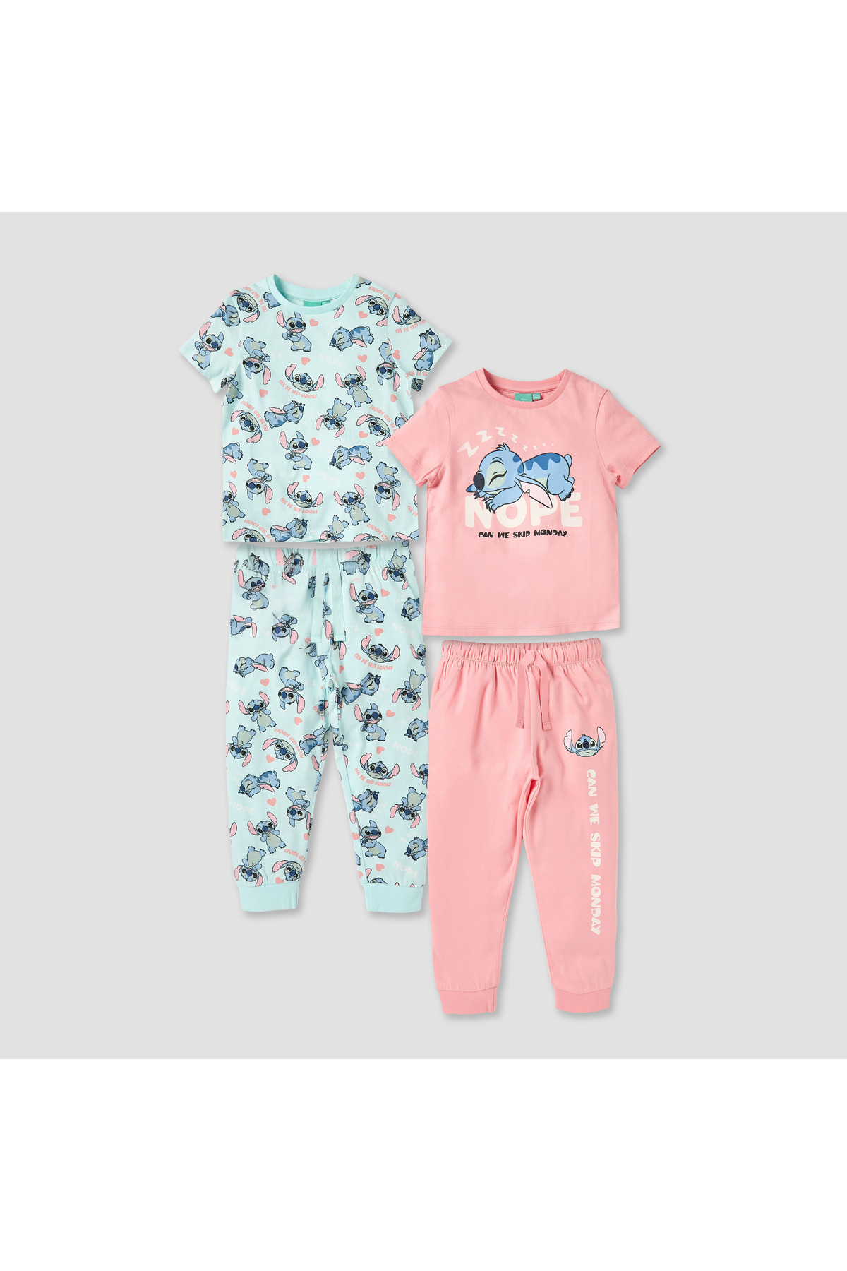 Disney Stitch Print T-shirts and Pyjamas - Set of 2