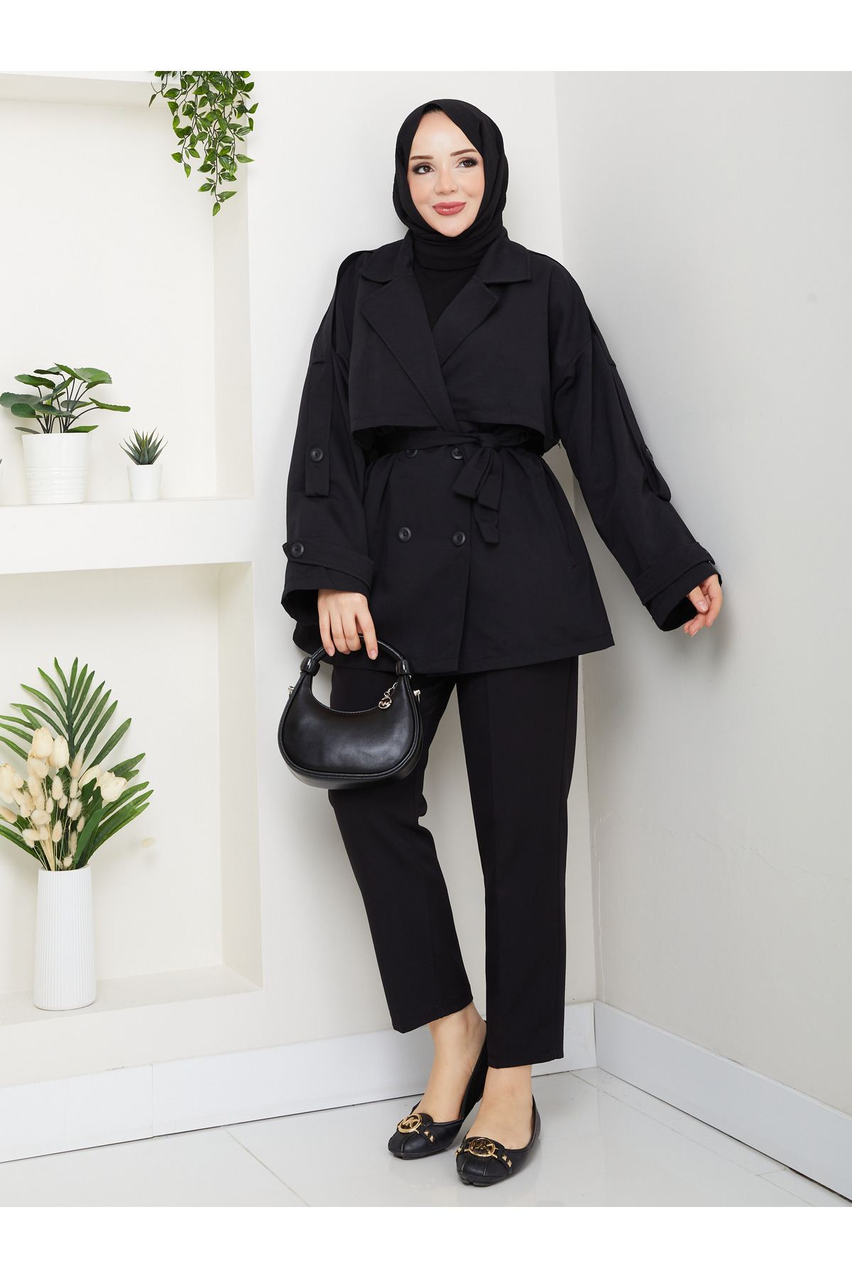 RACE FASHİON Düğme Detaylı Kemerli Oversize Trençkot RC853107 görsel 2