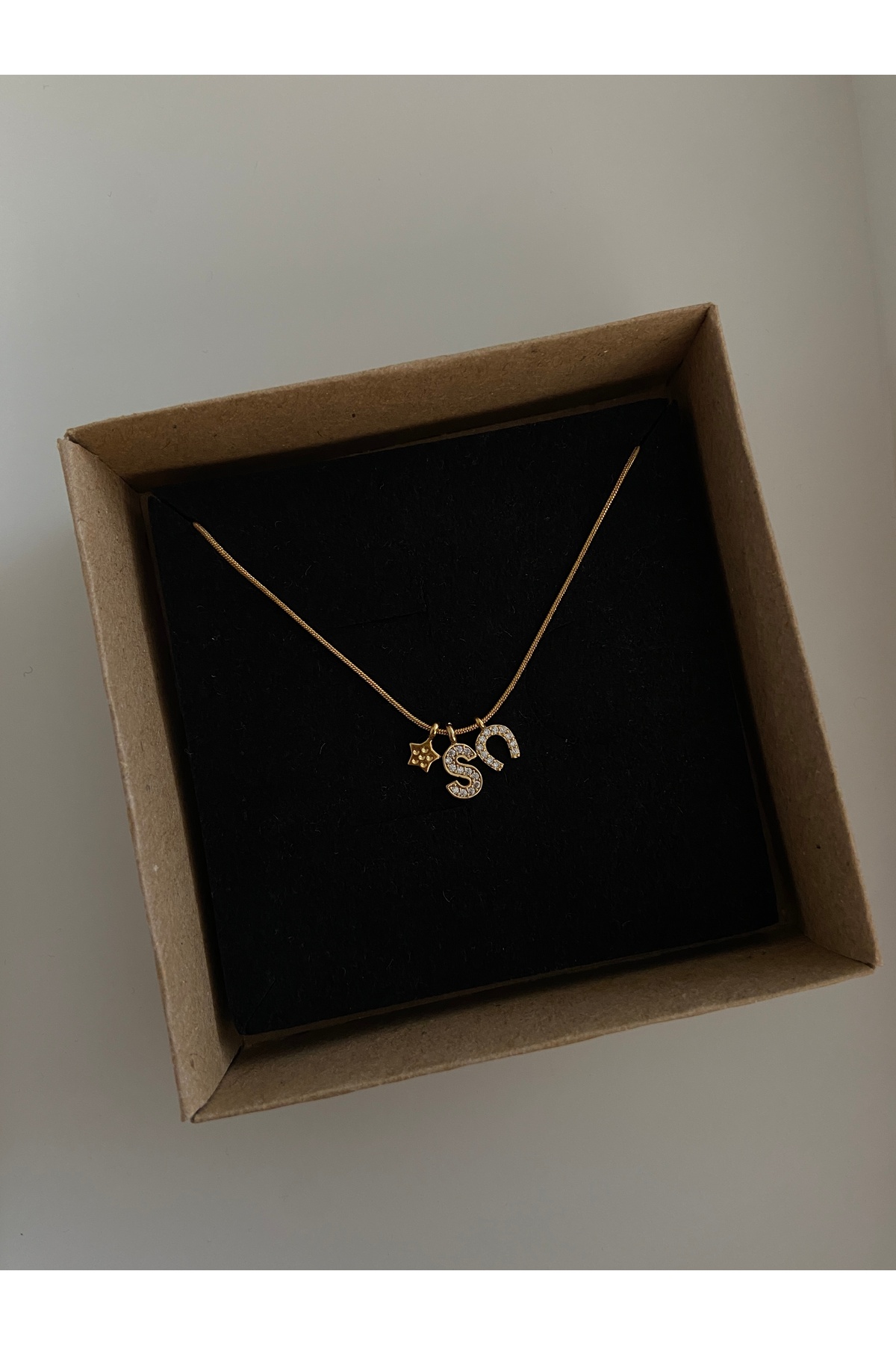 Nal Figürlü Yıldız ve Harf Charm Çelik Zincirli Gold Kadın Kolye (40 cm) – Sevgililer Günü Özel - Detay Görseli 2