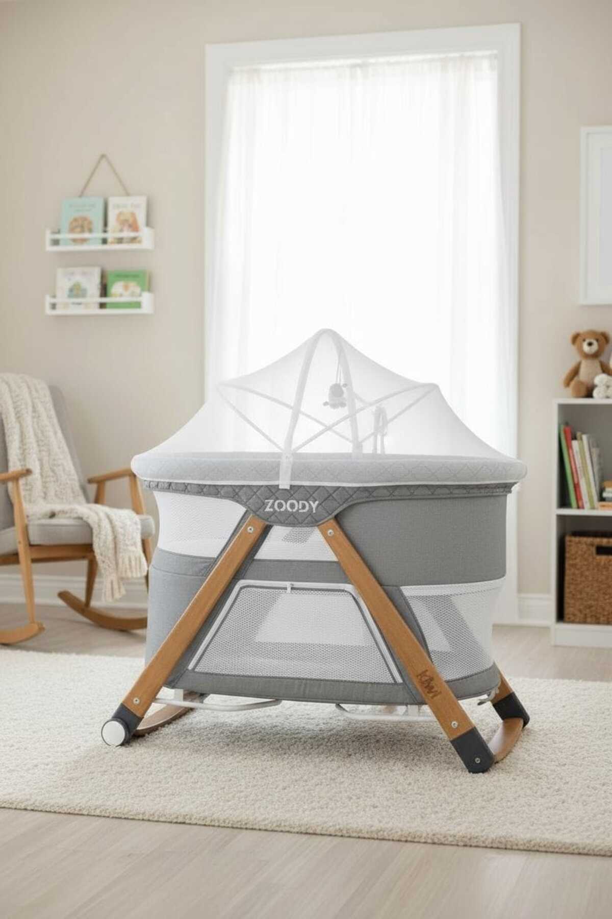 Kiwi Zoody 3 in 1 Bebek Beşiği – Portatif, Sallanabilir, Anne Yanı ve Oyun Parkı Özellikli Beşik