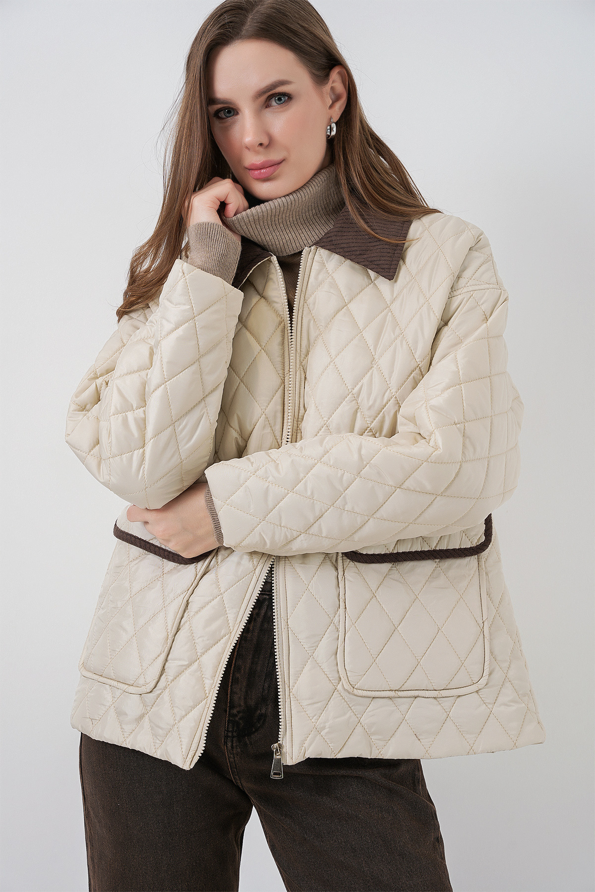 Bigdart Kadın Kapitone Overisze Mont 5229 - Ekru