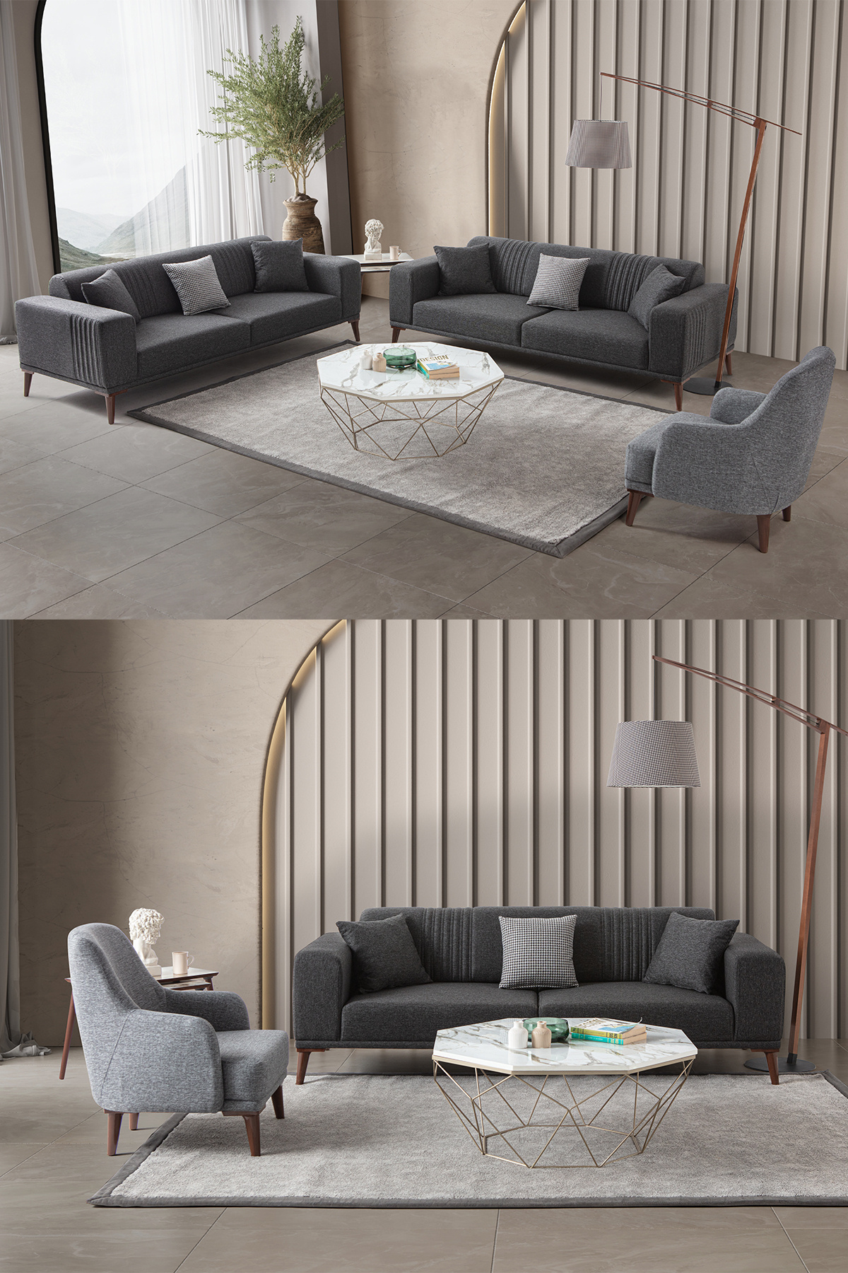 EDSY HOME Regnar Koltuk Takımı Antrasit 3+3+1