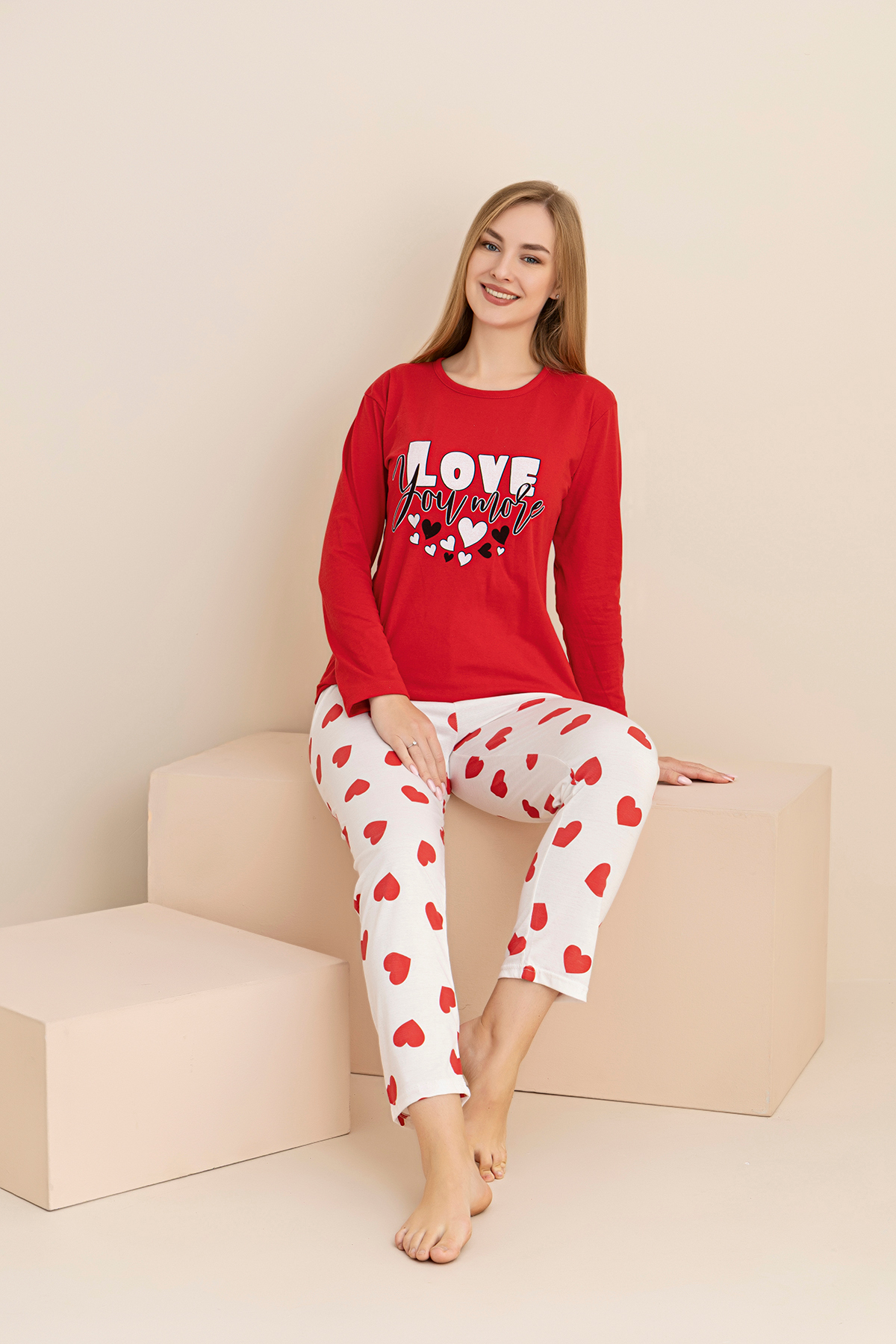 rindahomewear ΓΥΝΑΙΚΕΙΟ ΣΕΤ ΠΙΤΖΑΜΑ ΜΑΚΡΥΜΑΝΙΚΟ ΣΥΜΠΑΤΙΚΟ