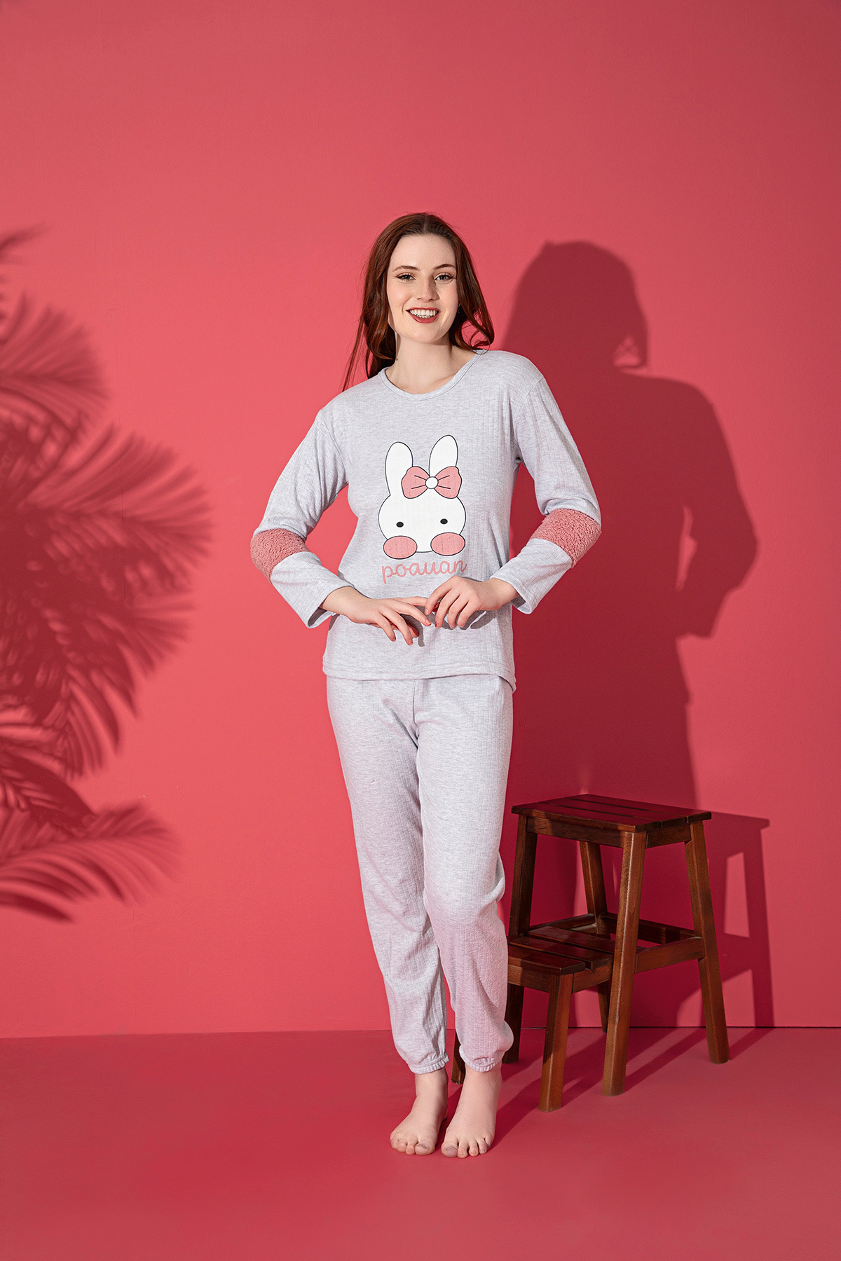 rindahomewear ΓΥΝΑΙΚΕΙΟ ΣΕΤ ΠΙΤΖΑΜΑ ΜΕ ΚΕΝΤΗΜΕΝΟ ΜΑΚΡΥΜΑΝΙΚΟ ΣΤΡΟΓΓΥΛΟ ΣΤΡΟΓΓΥΛΟ