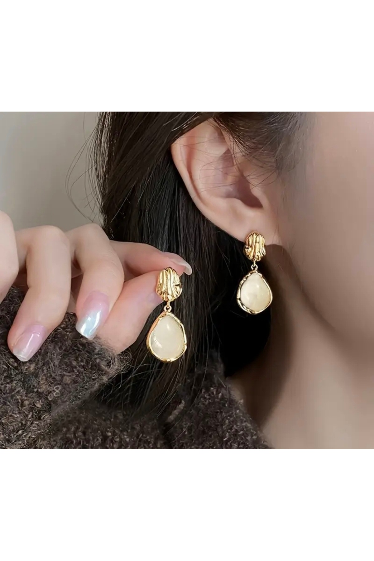 MURASSA BUTİK  Kehribar Renkli Balmumu Bohem Küpe Seti - Görsel 2