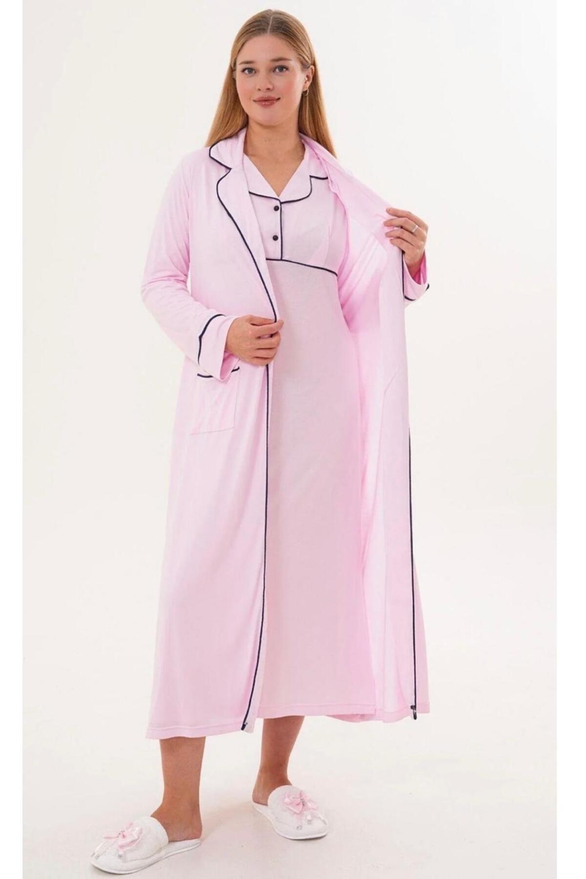 EM&FA TEKSTİL Yaka Detaylı Kadın Sabahlıklı Gecelik