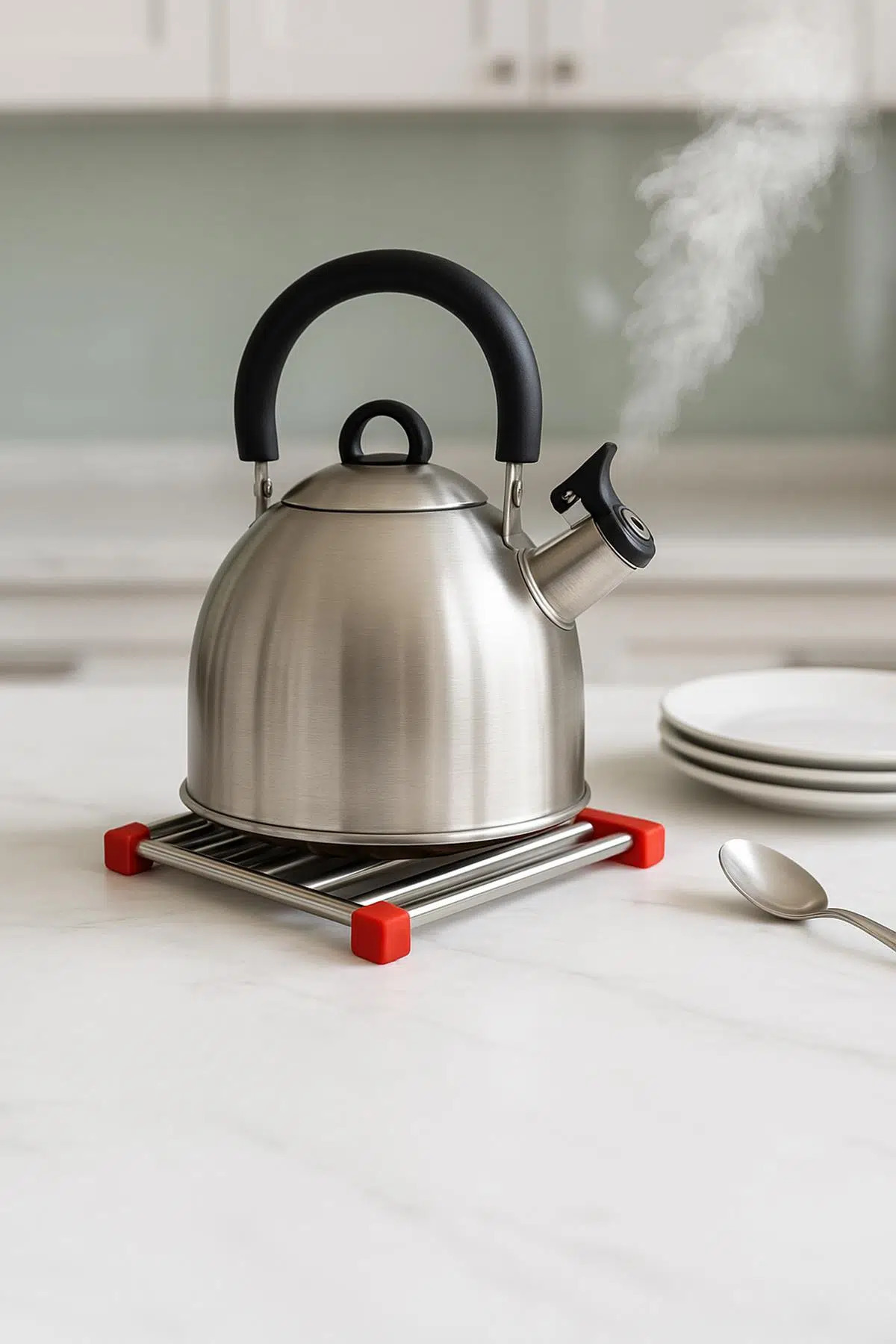 septembris Modern Çelik Nihale 21 cm – Kaymaz Silikon Kenarlı Isıya Dayanıklı Altlık