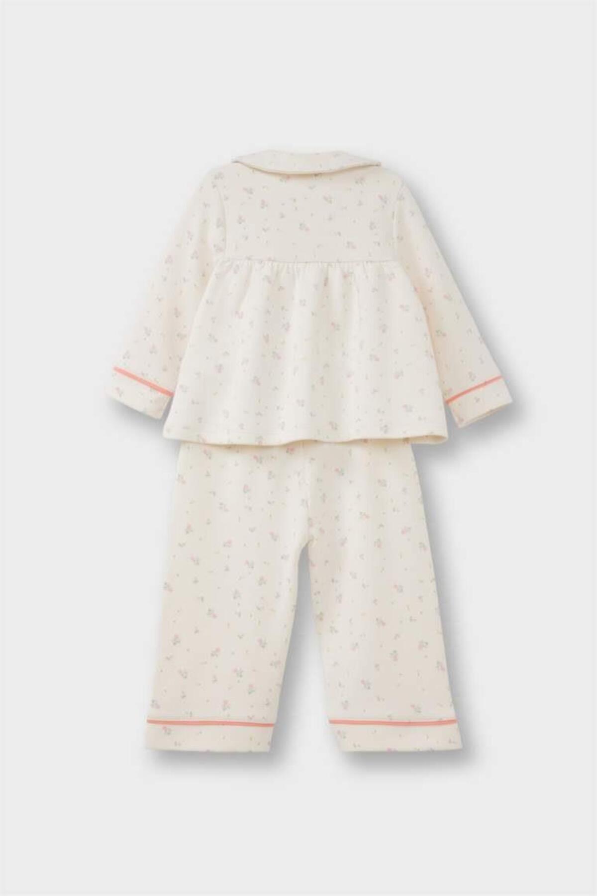 Defacto Kız Bebek Pijama Takımı Çiçekli Uzun Kollu Jakarlı Üst Uzun Alt (25 WN) fotoğrafı 4 (önizleme)