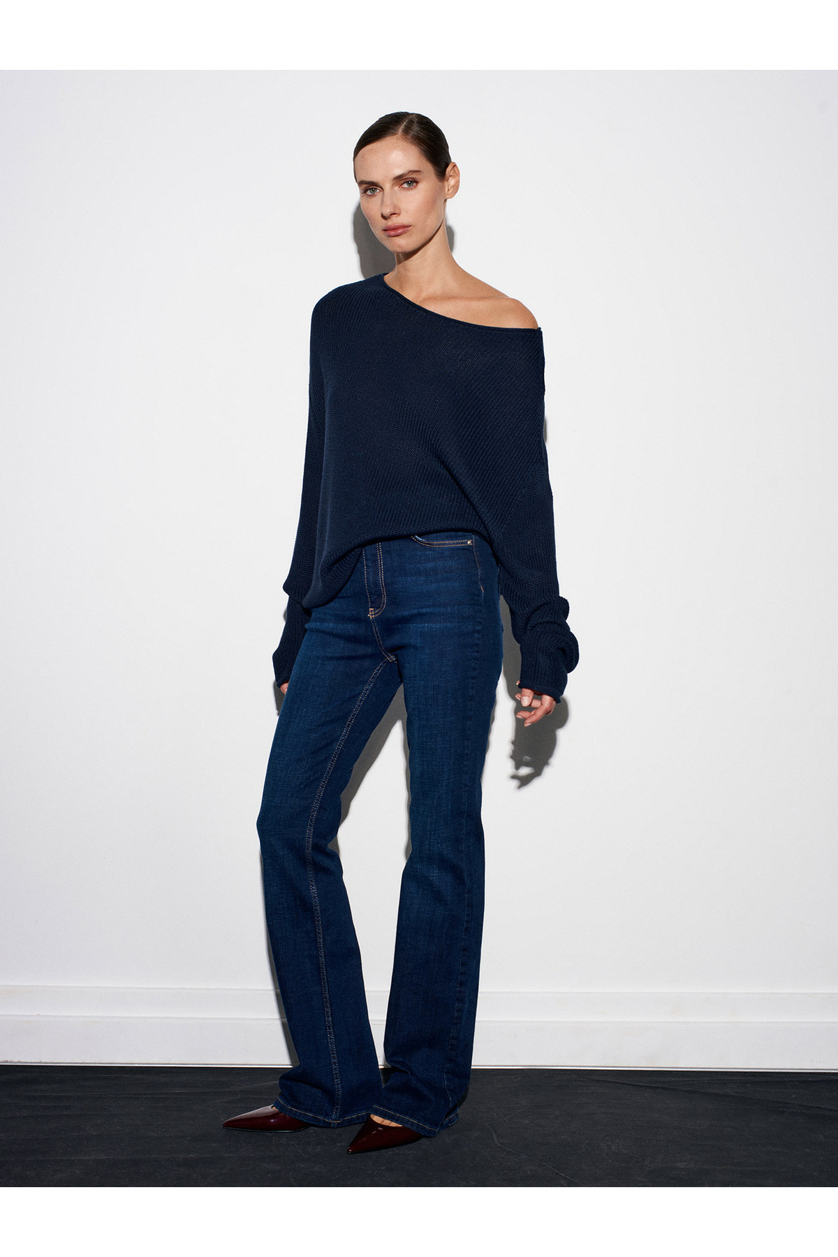 Dilvin  10804 Kayık Yaka Dökümlü Triko Kazak-Lacivert - Görsel 3