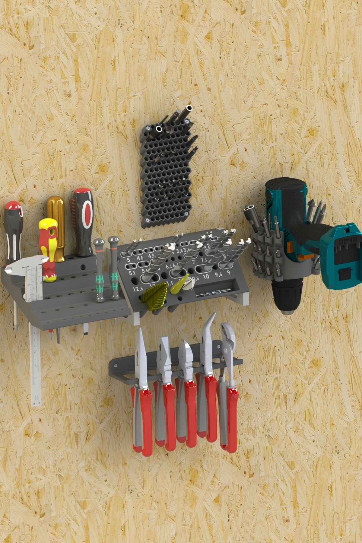 3d Printer Sepeti 5’li Duvar Organizer Düzenleme Seti | Alet, Ofis, Atölye için Çok Amaçlı Düzenleyici