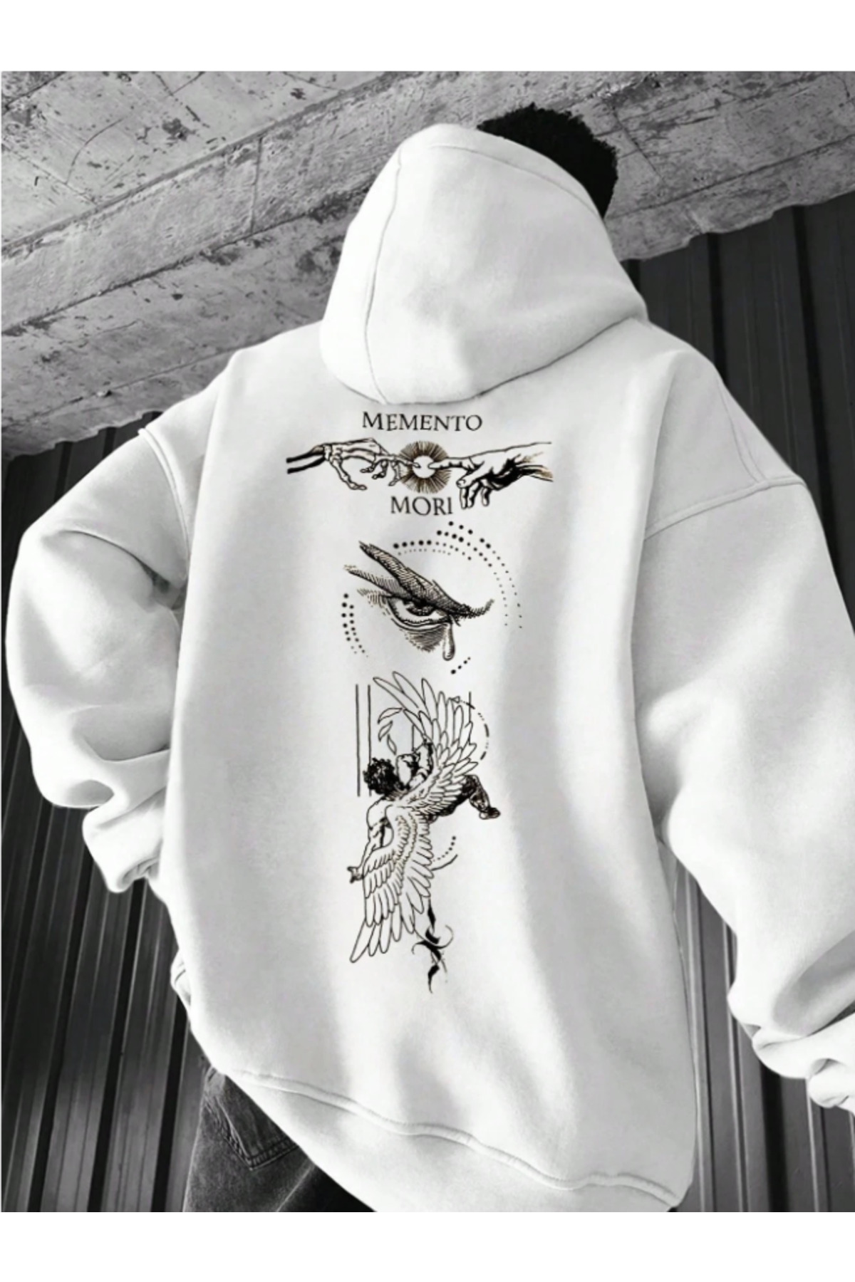 Revasser Unisex Erkek/Kadın MEMENTO Renkli Özel Baskılı Pamuklu Oversize Kapüşonlu Sweatshirt