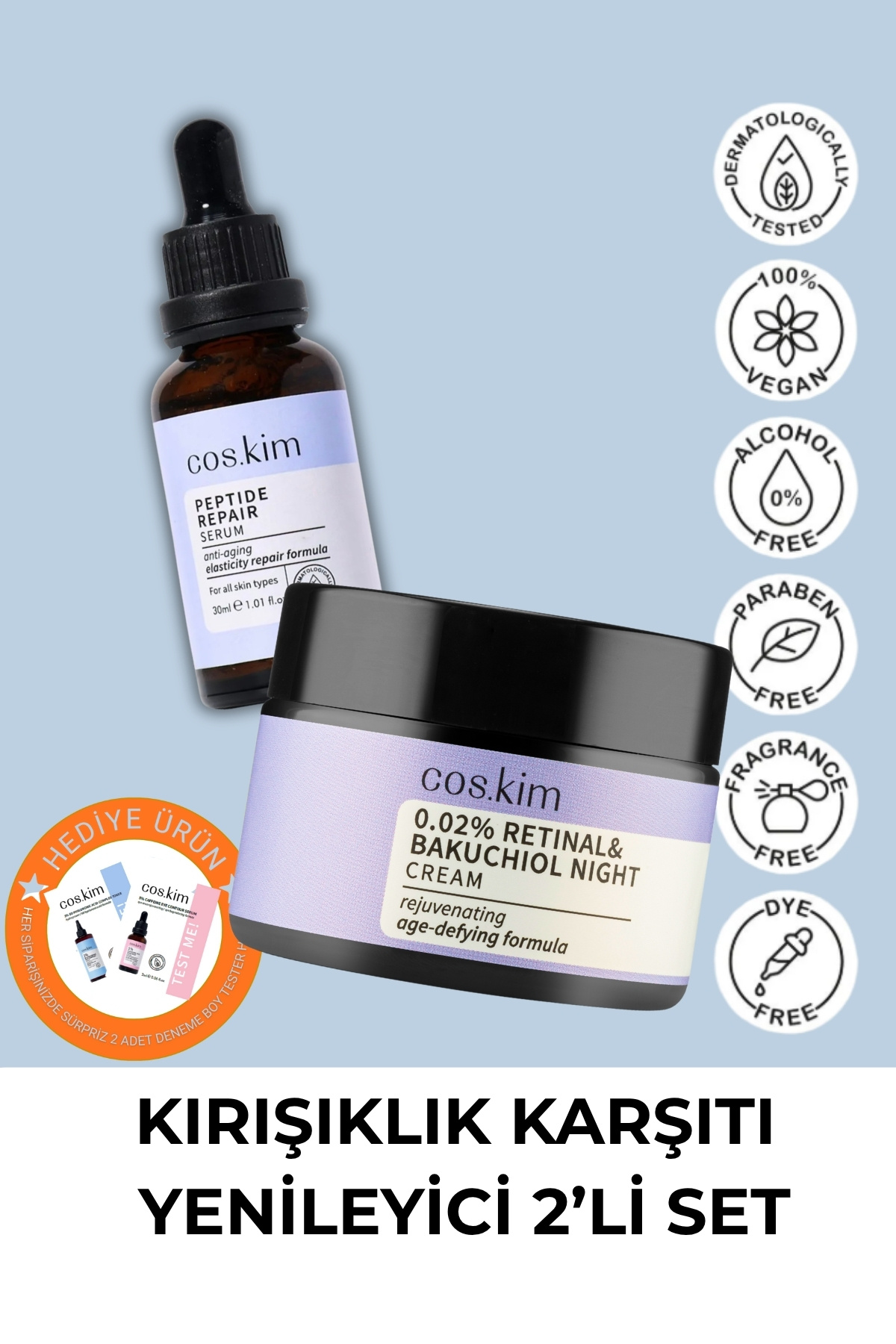Cos.kim Kırışıklık Karşıtı Yenileyici 2’li Set | İnce Çizgi Azaltıcı, Cilt Yenileyici, Anti-Aging Bakım — MK012-MK016