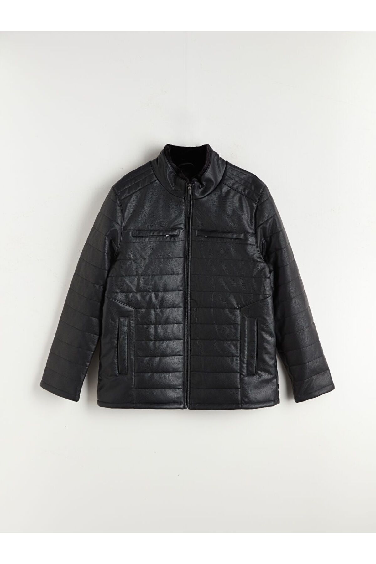 LC Waikiki  LCWAIKIKI Classic Standart Kalıp Dik Yaka Erkek Deri Görünümlü Mont - Görsel 6