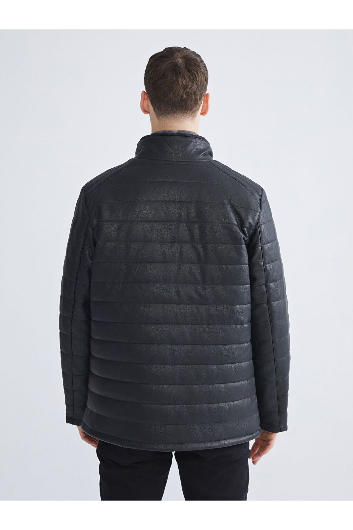 LC Waikiki  LCWAIKIKI Classic Standart Kalıp Dik Yaka Erkek Deri Görünümlü Mont - Görsel 5