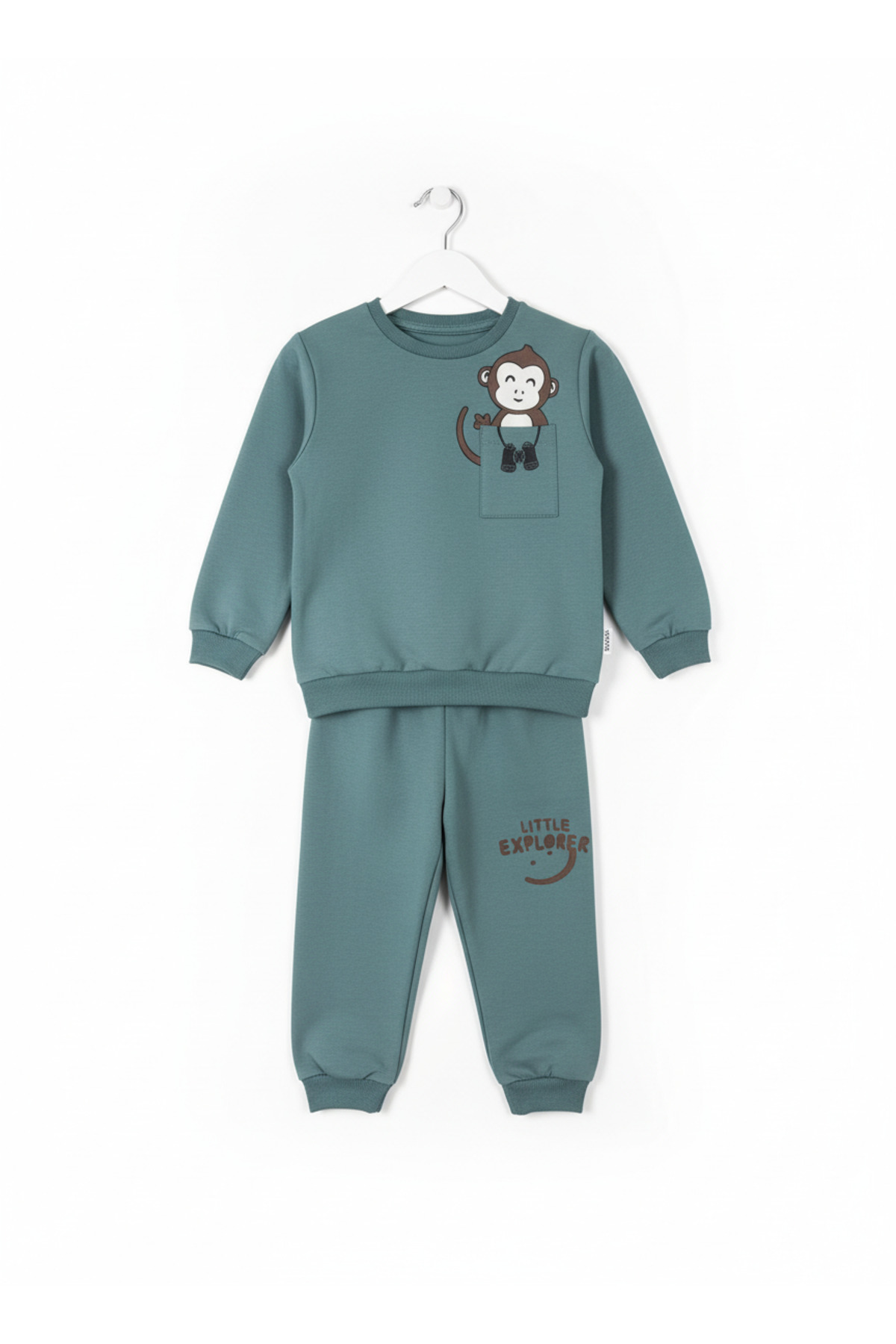 Selvira Sevimli Maymun Baskılı Eşofman Takımı | Unisex Haki Yeşil Sweatshirt ve Alt Seti fotoğrafı 2 (önizleme)