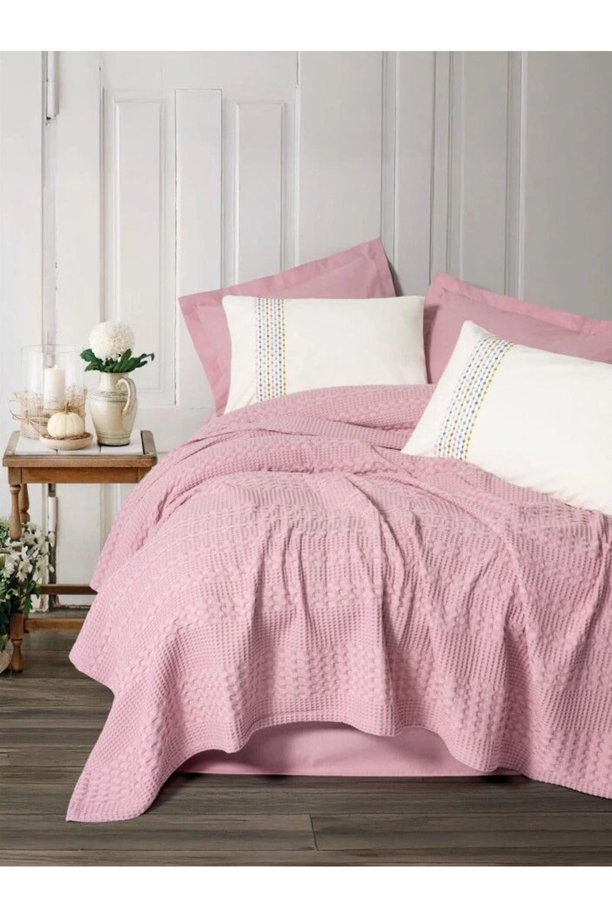 DENİSAM Cotton Box Aura Çift Kişilik Pike Takımı Pebble Pembe