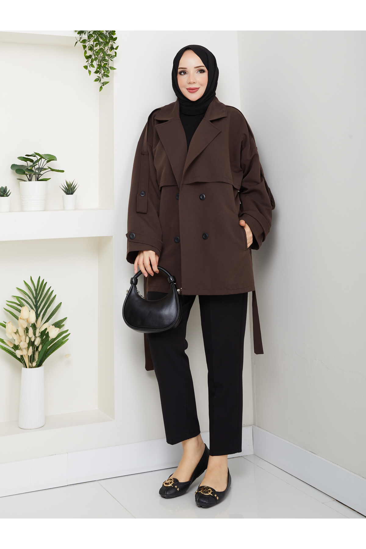RACE FASHİON Düğme Detaylı Kemerli Oversize Trençkot RC853107